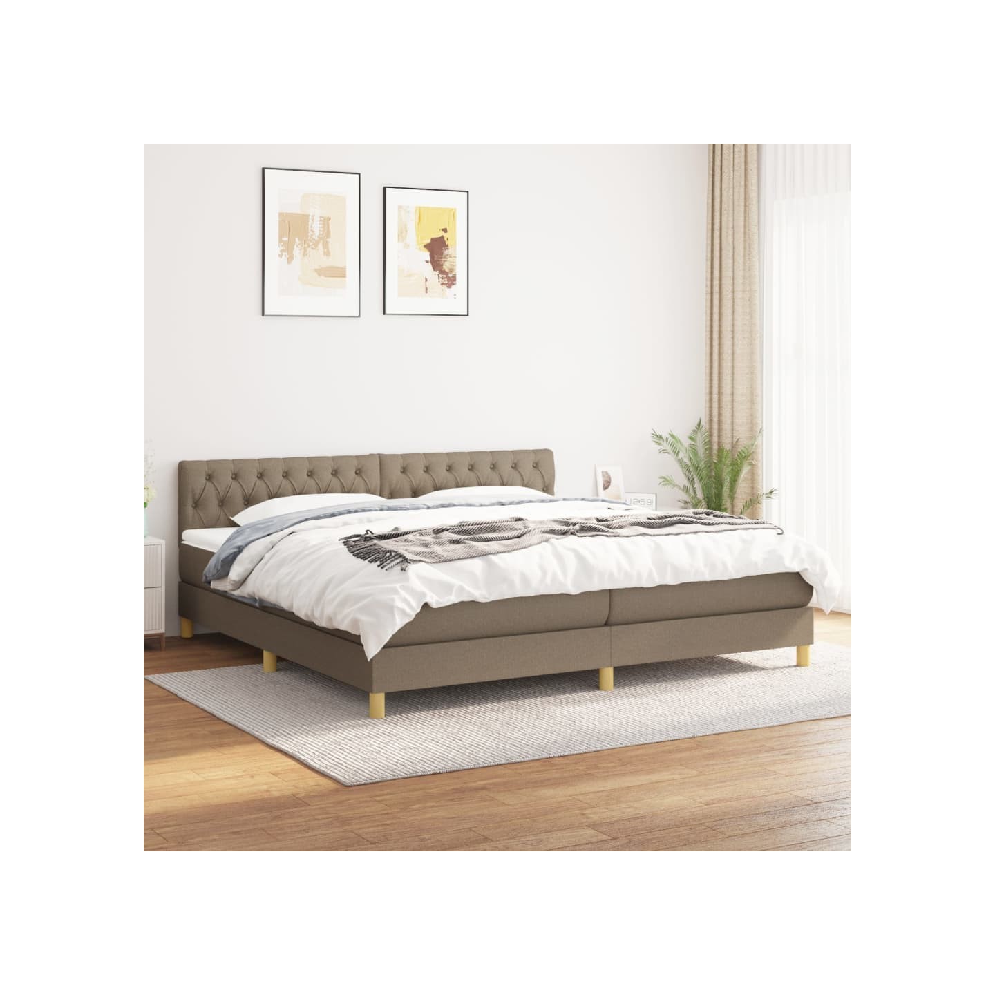 Sommier à lattes de lit avec matelas Taupe 200x200 cm Tissu