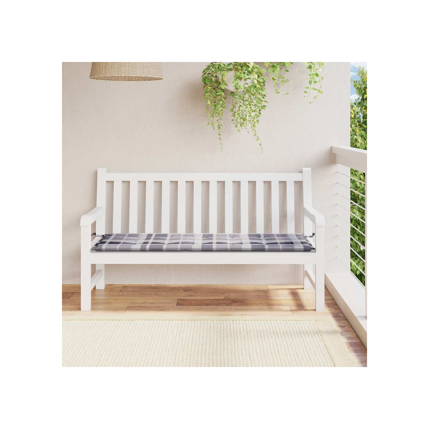 Coussin de banc de jardin motif à carreaux gris 150x50x3 cm