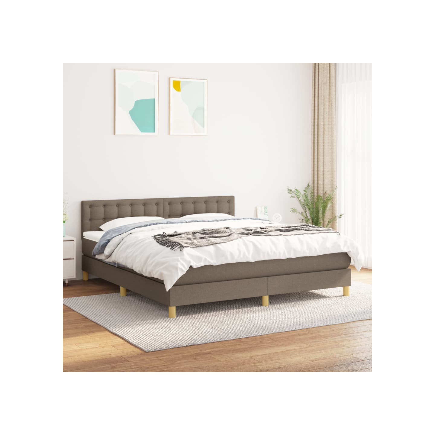 Sommier à lattes de lit avec matelas Taupe 180x200 cm Tissu