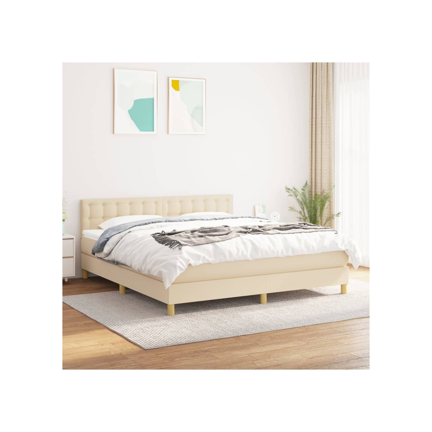 Sommier à lattes de lit avec matelas Crème 180x200 cm Tissu