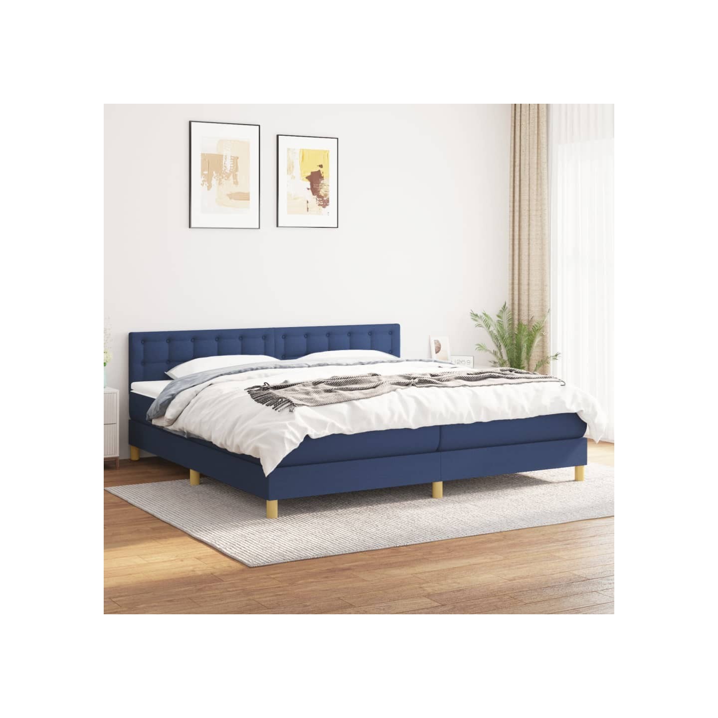 Sommier à lattes de lit avec matelas Bleu 200x200 cm Tissu
