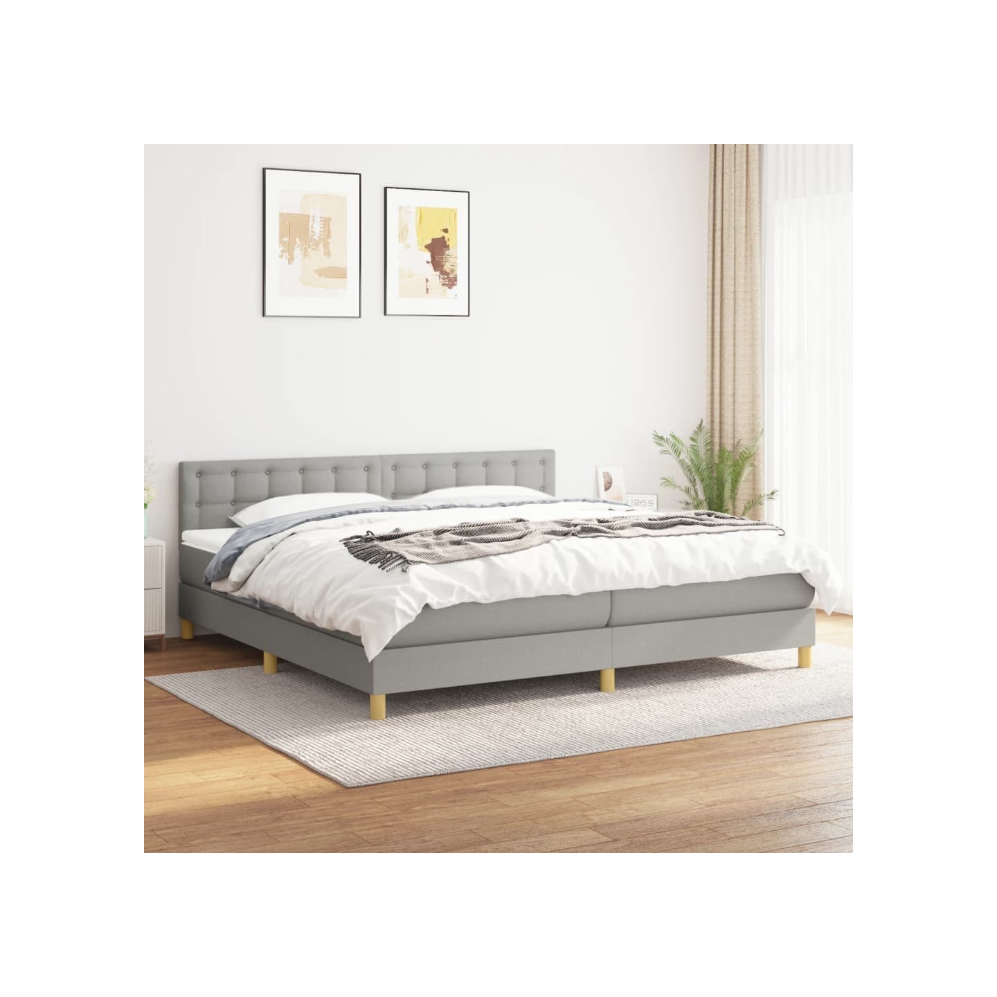 Sommier à lattes de lit avec matelas Gris clair 200x200cm Tissu
