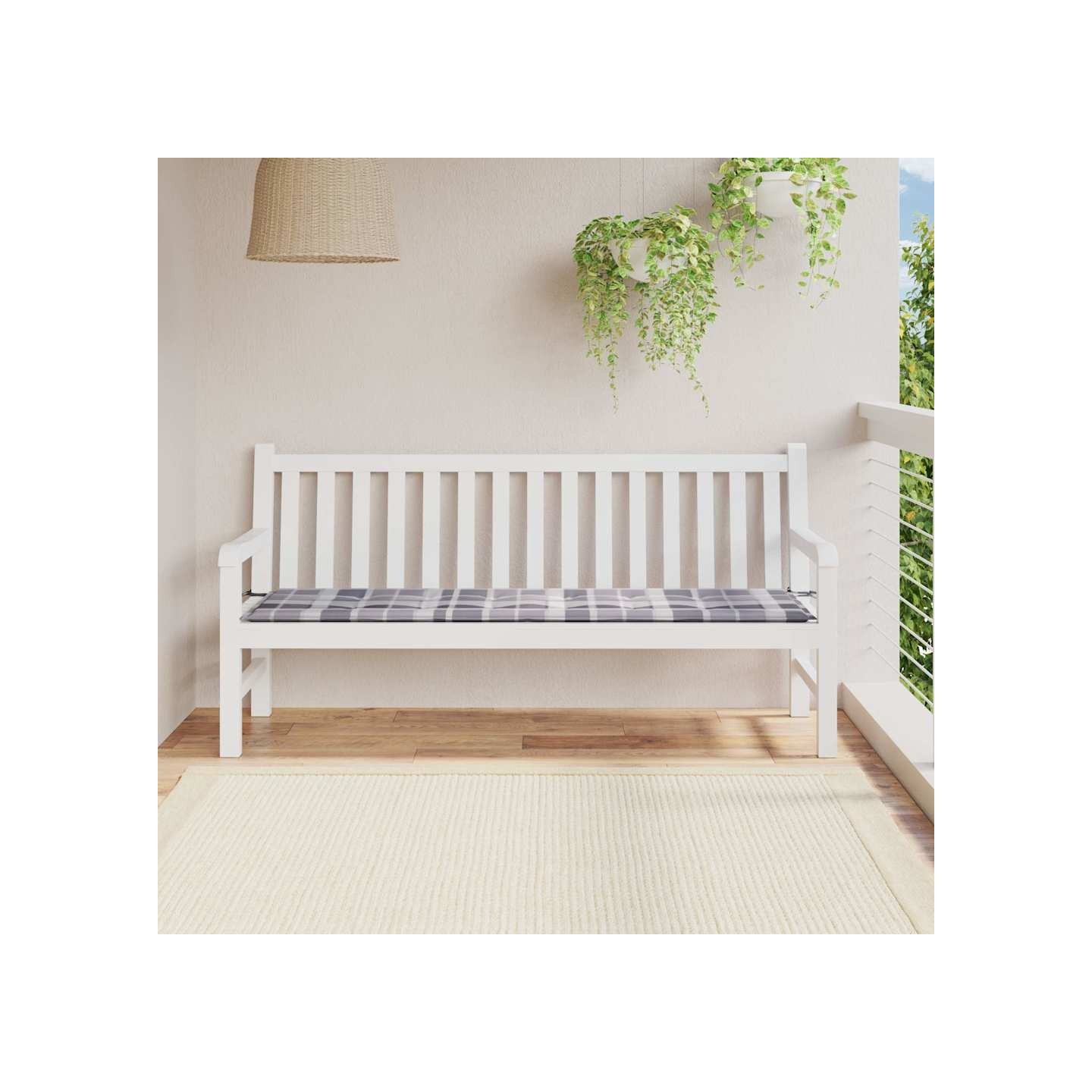 Coussin de banc de jardin motif à carreaux gris 180x50x3 cm
