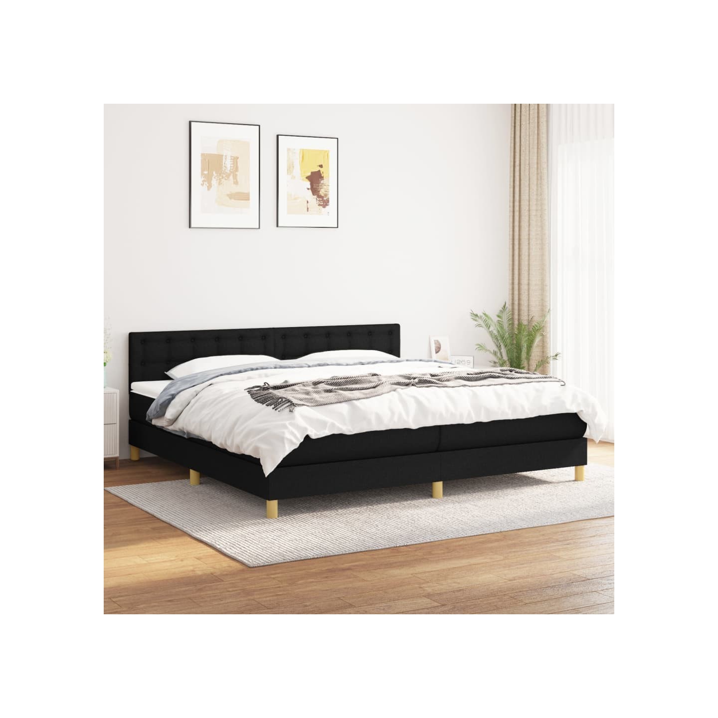 Sommier à lattes de lit avec matelas Noir 200x200 cm Tissu