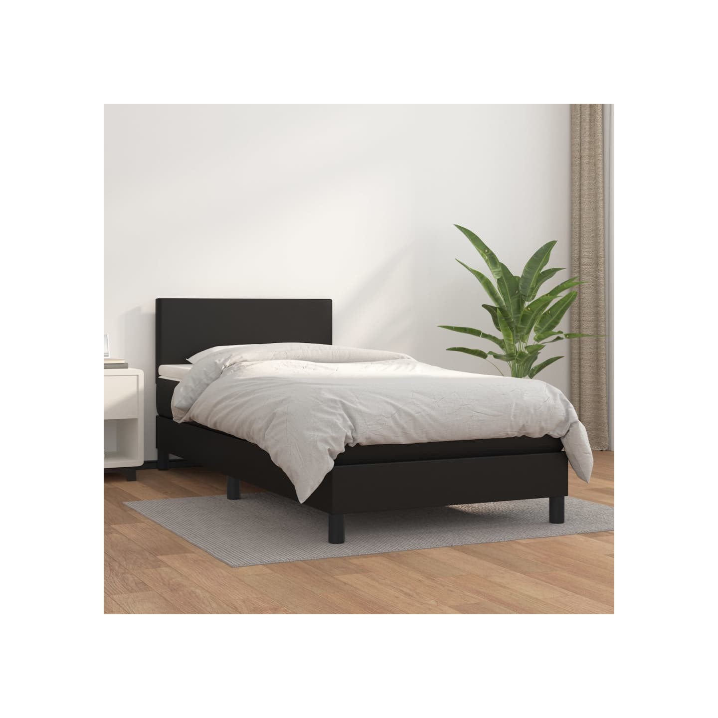 Sommier à lattes de lit avec matelas Noir 90x200 cm Similicuir