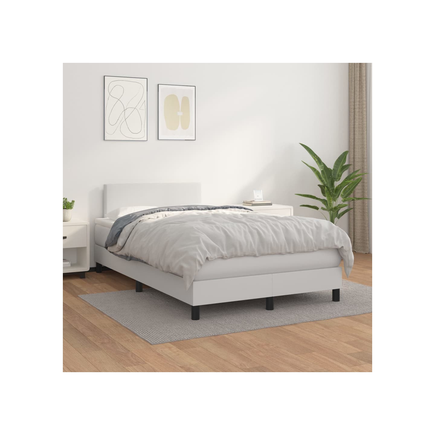 Sommier à lattes de lit avec matelas Blanc 120x200cm Similicuir