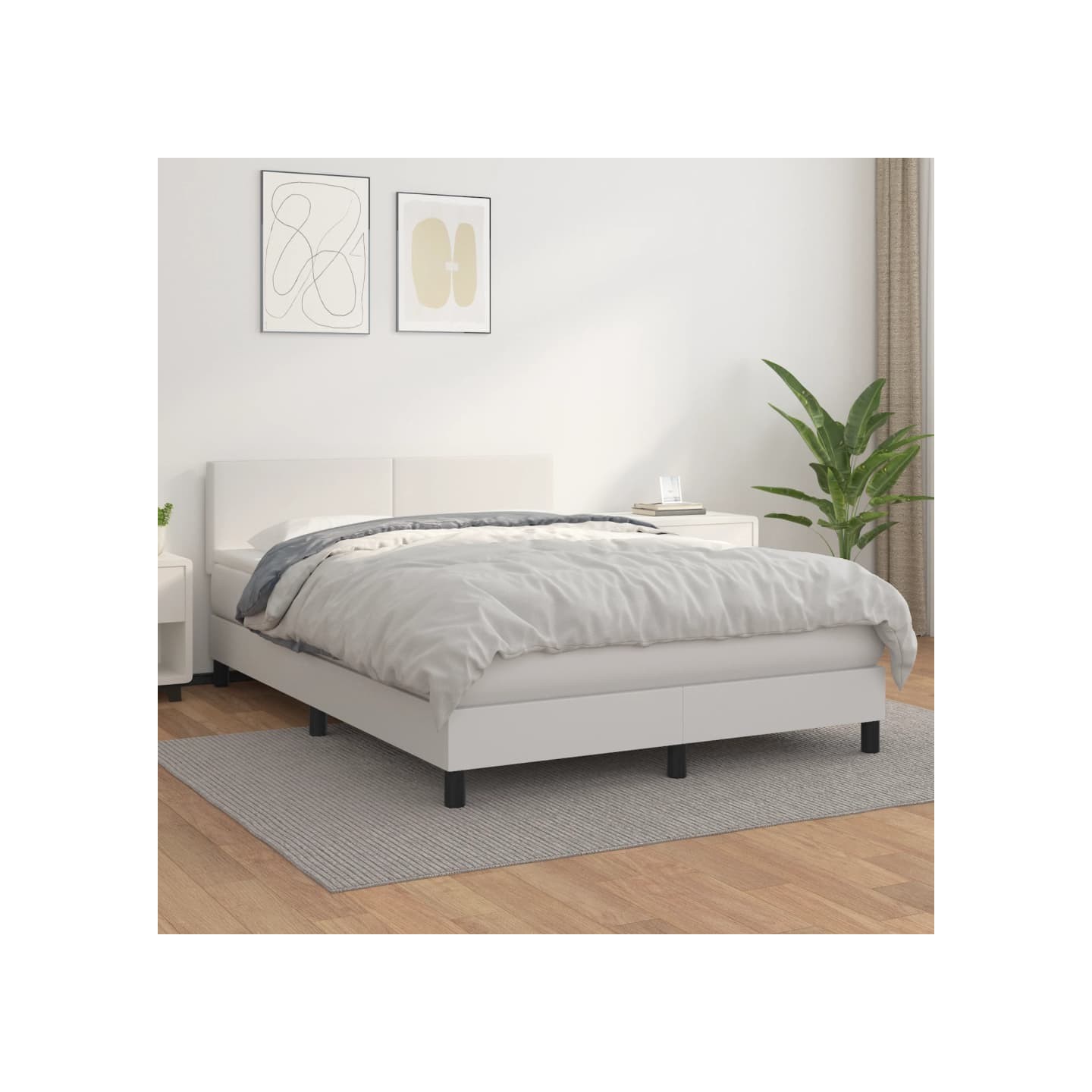 Sommier à lattes de lit avec matelas Blanc 140x190cm Similicuir