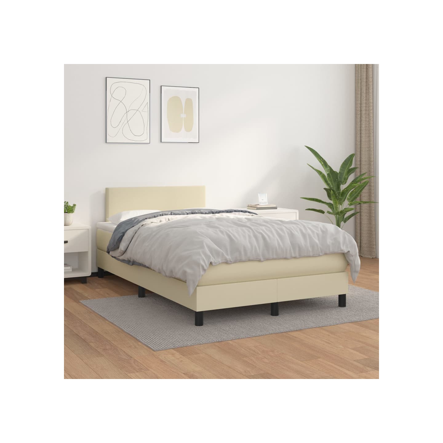 Sommier à lattes de lit avec matelas Crème 120x200cm Similicuir