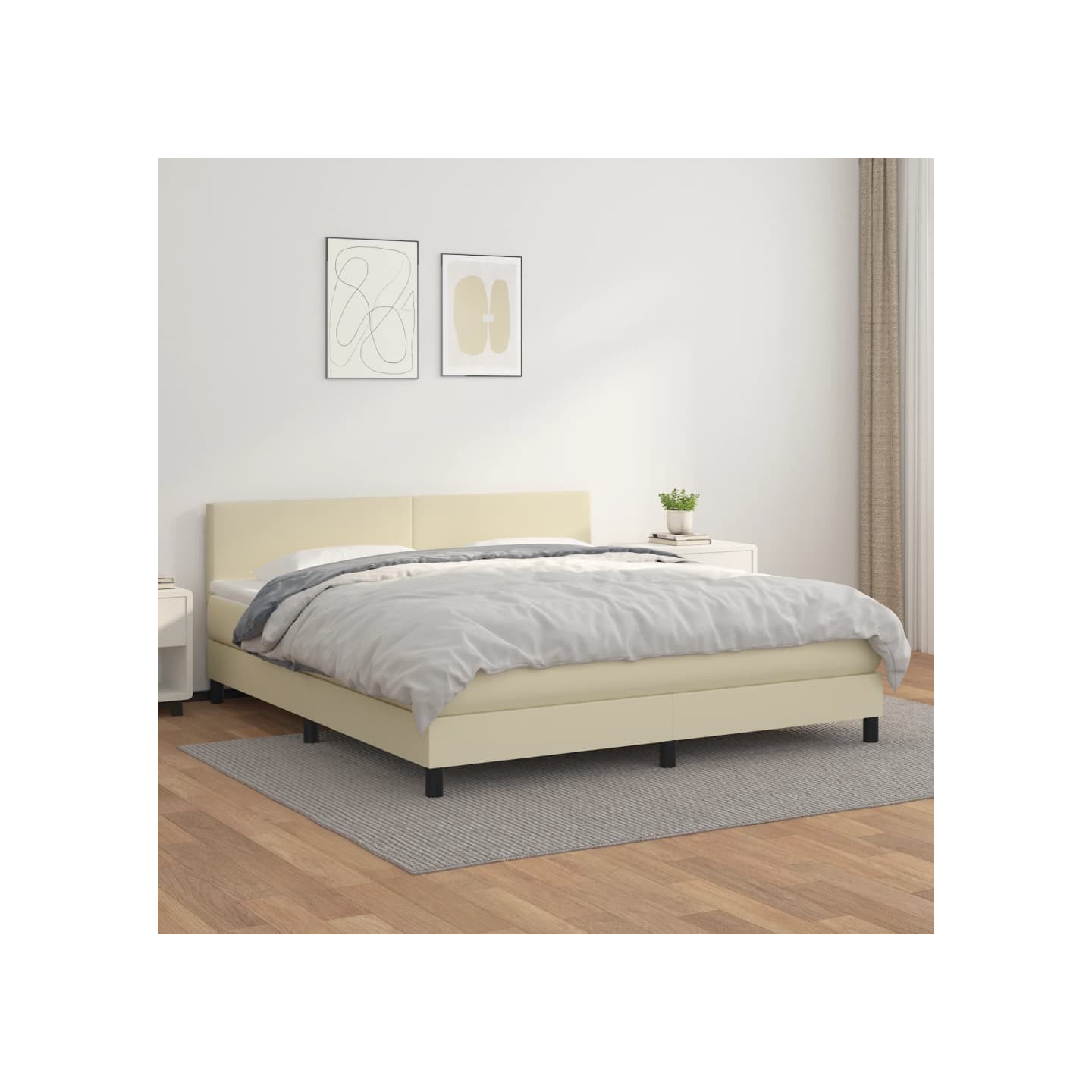 Sommier à lattes de lit avec matelas Crème 160x200cm Similicuir