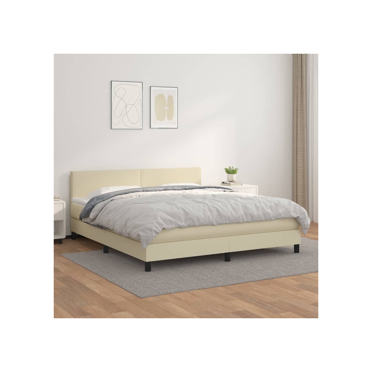 Sommier à lattes de lit avec matelas Crème 180x200cm Similicuir
