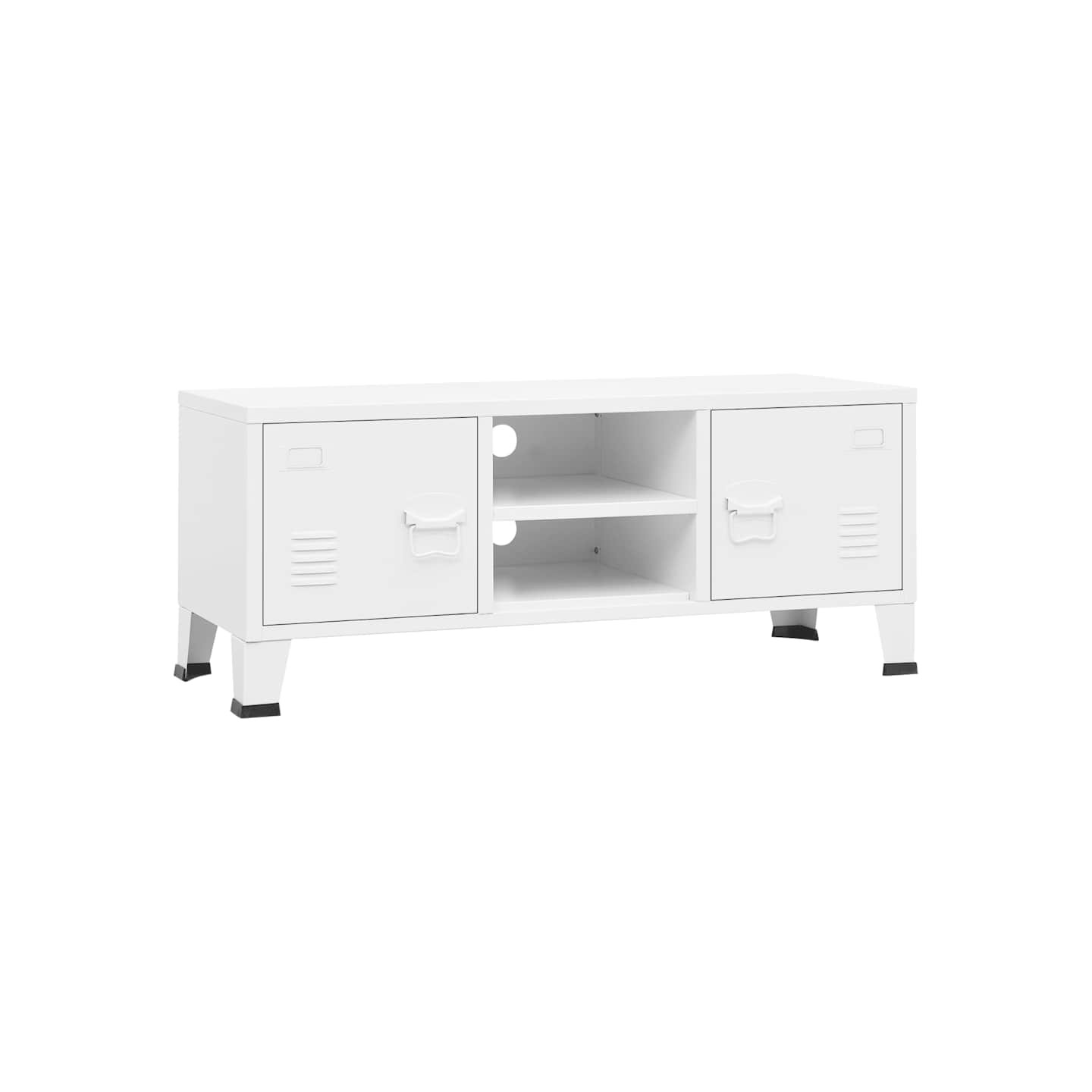 Meuble TV industriel Blanc 105x35x42 cm Métal
