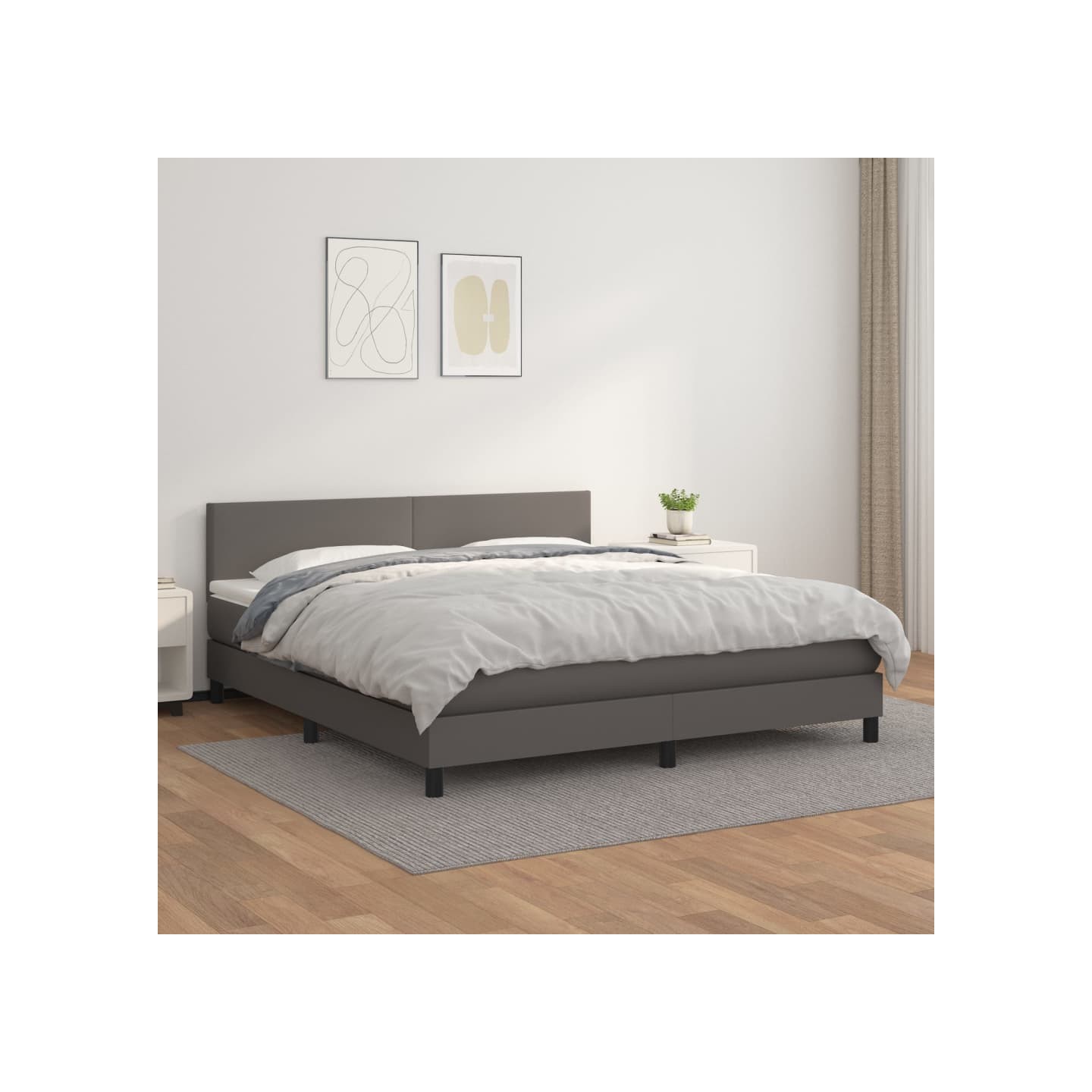 Sommier à lattes de lit avec matelas Gris 160x200 cm Similicuir