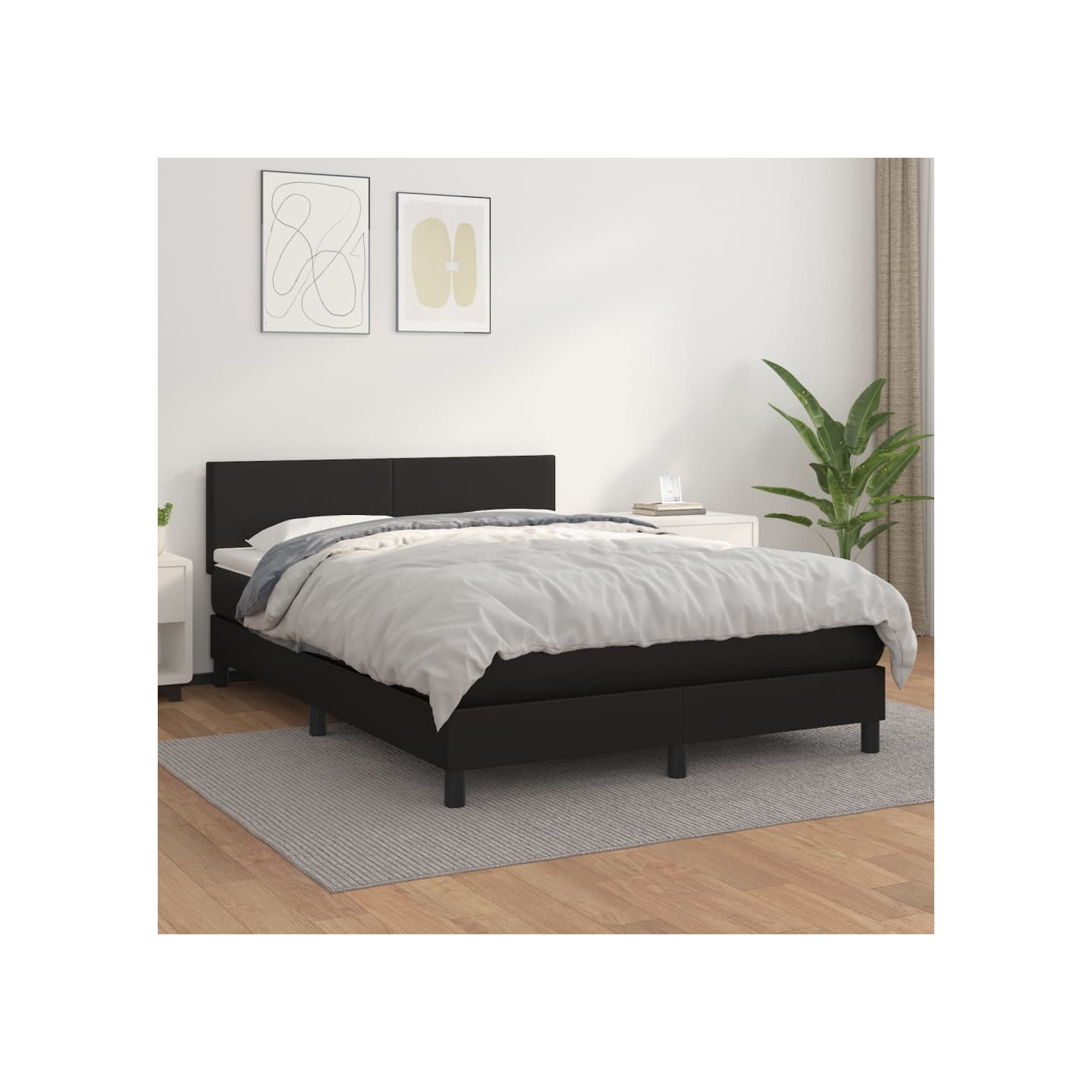 Sommier à lattes de lit avec matelas Noir 140x200 cm Similicuir