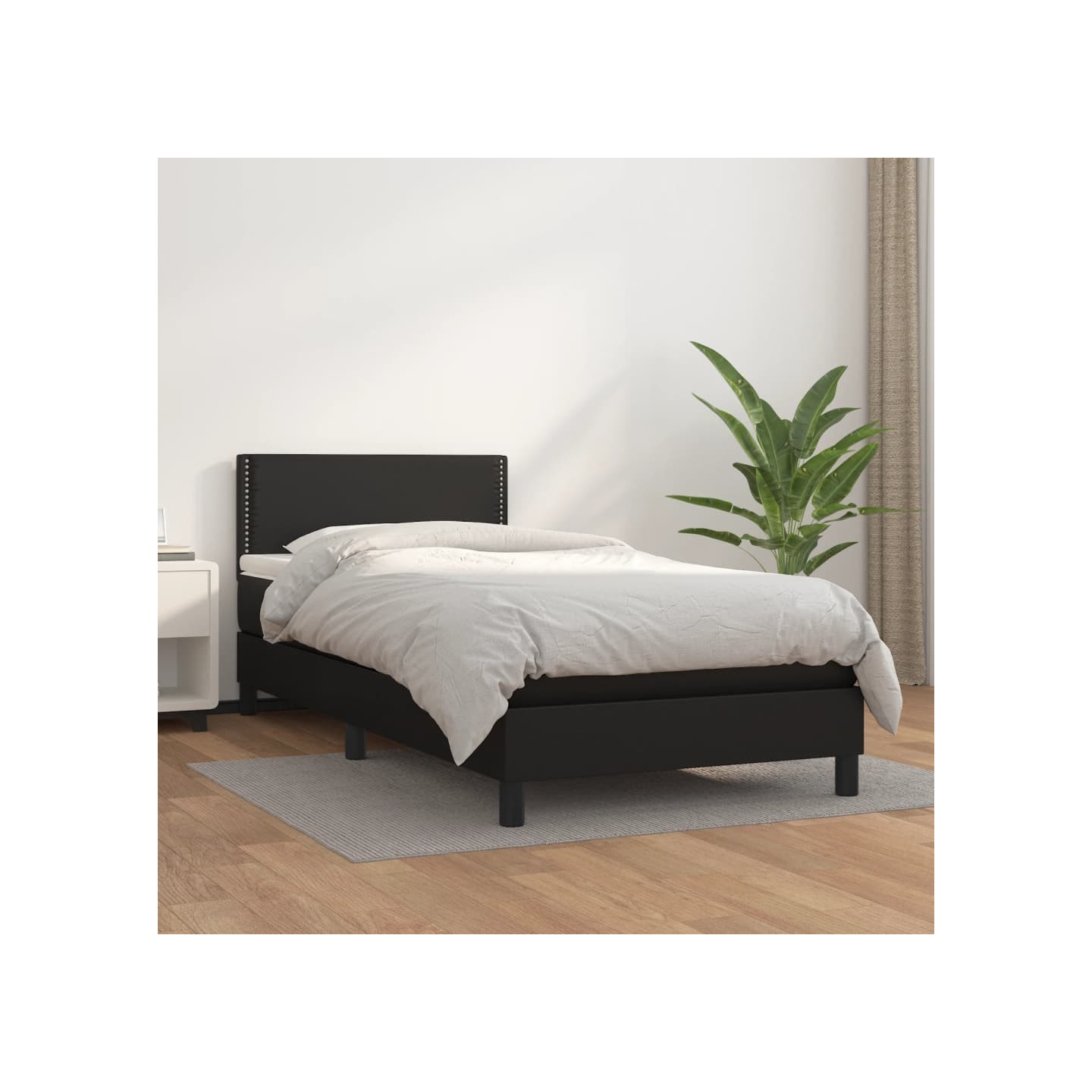 Sommier à lattes de lit avec matelas Noir 90x200 cm Similicuir