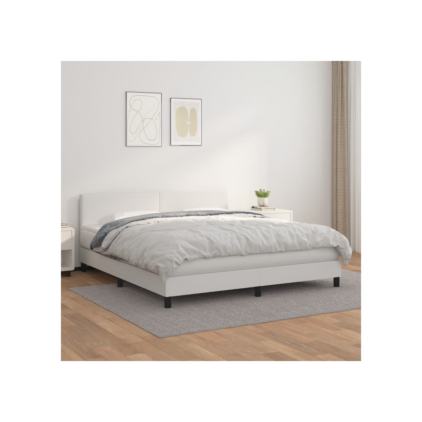 Sommier à lattes de lit avec matelas Blanc 160x200cm Similicuir