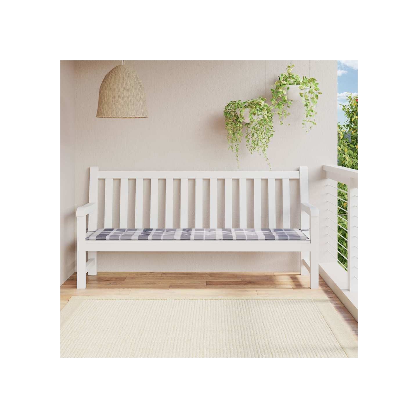 Coussin de banc de jardin motif à carreaux gris 200x50x3 cm