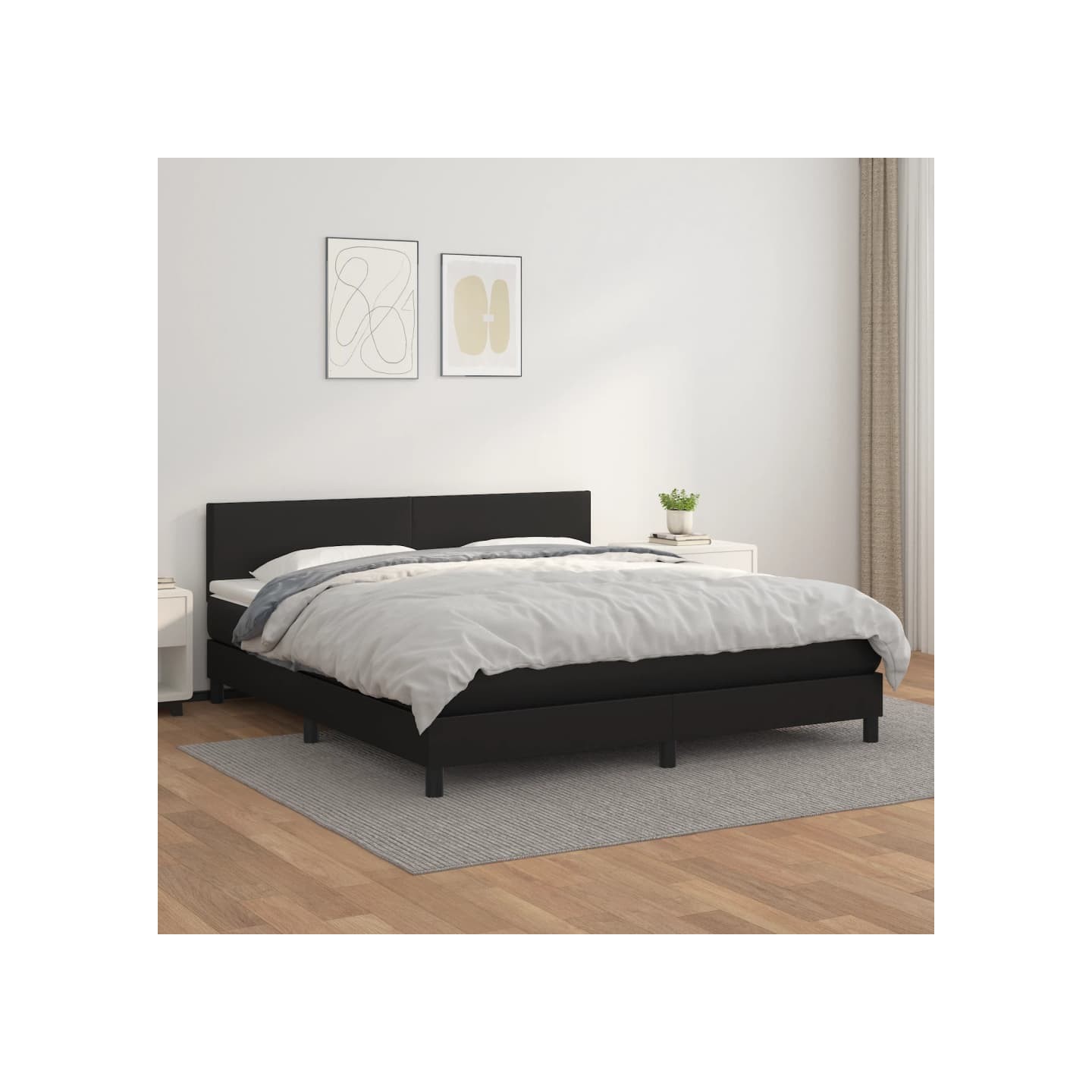 Sommier à lattes de lit avec matelas Noir 180x200 cm Similicuir