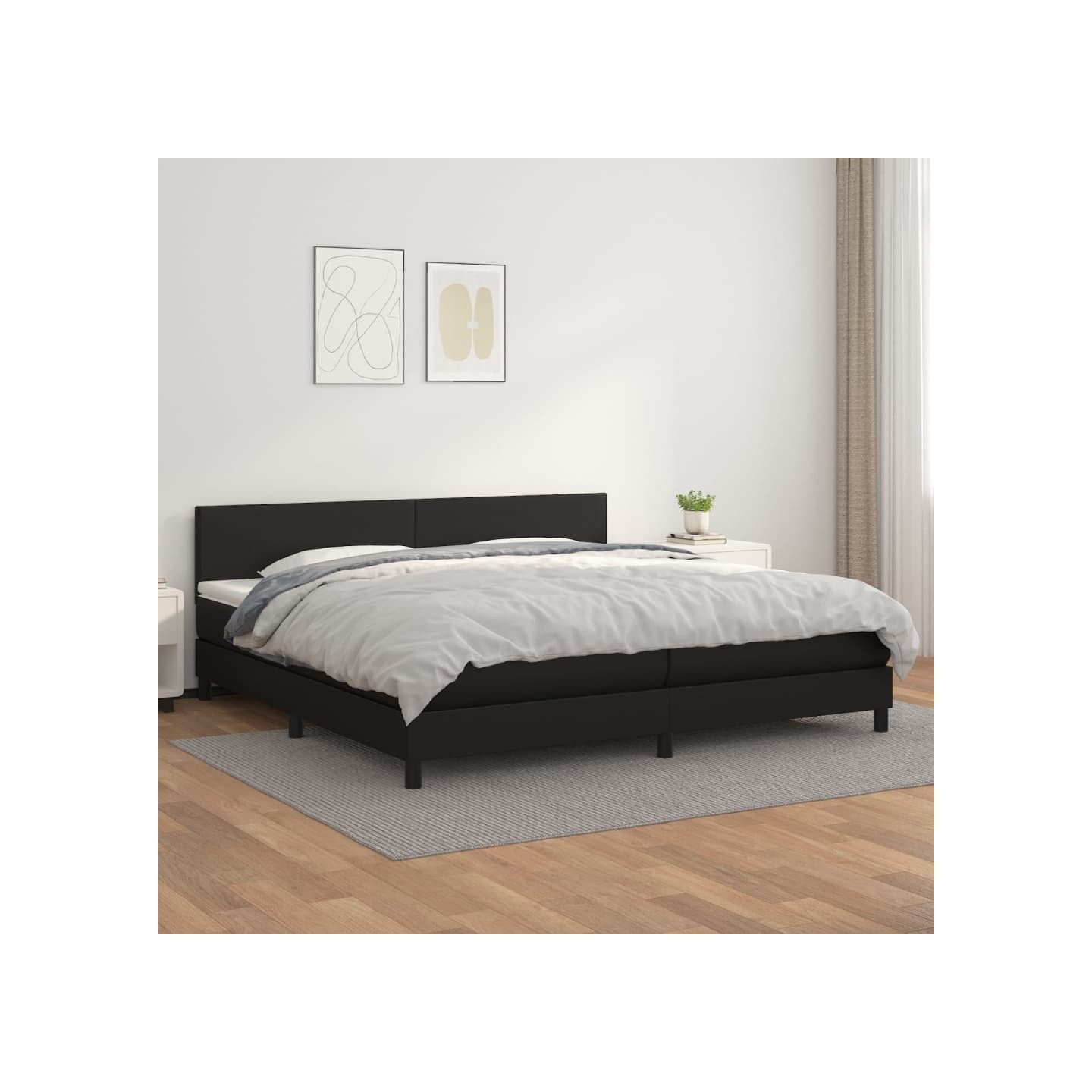 Sommier à lattes de lit avec matelas Noir 200x200 cm Similicuir