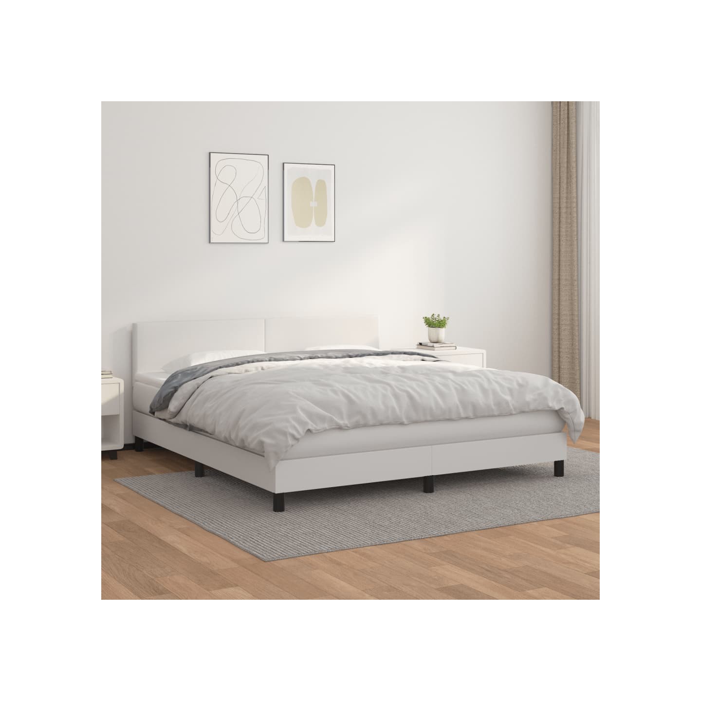 Sommier à lattes de lit avec matelas Blanc 180x200cm Similicuir