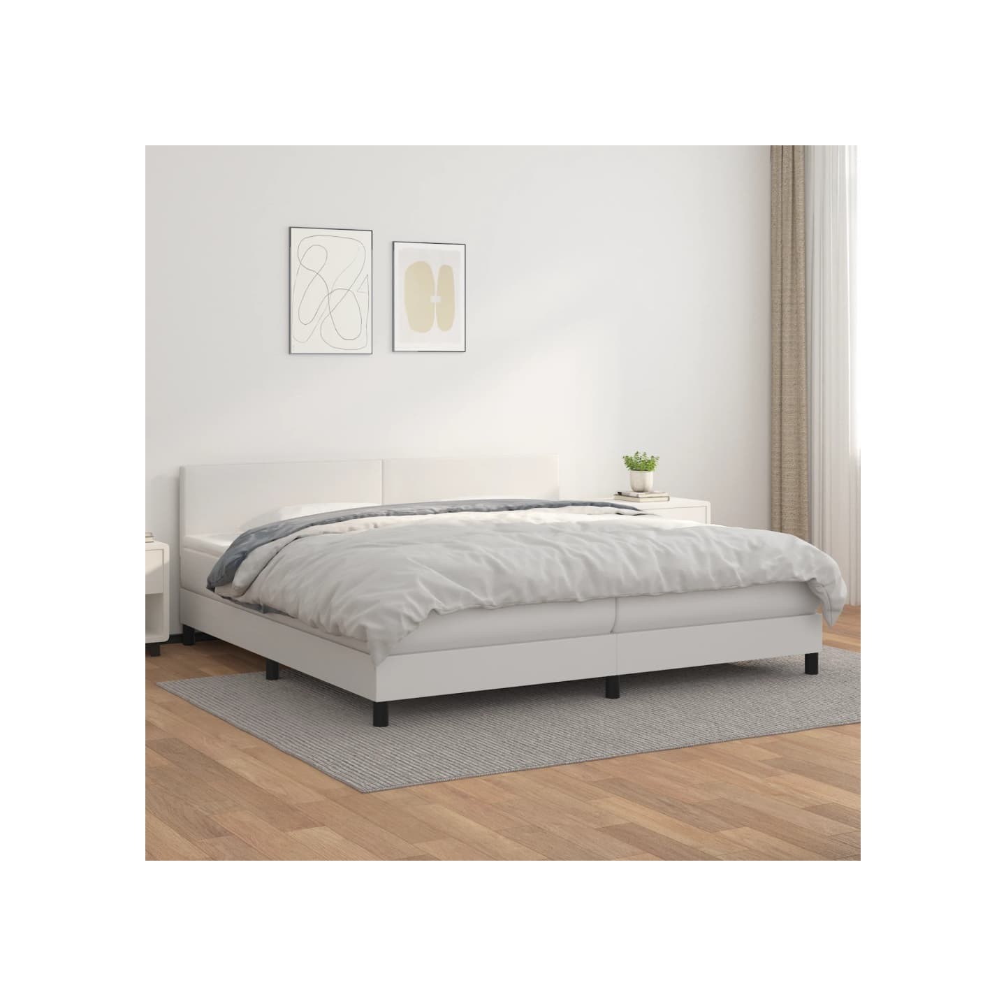 Sommier à lattes de lit avec matelas Blanc 200x200cm Similicuir