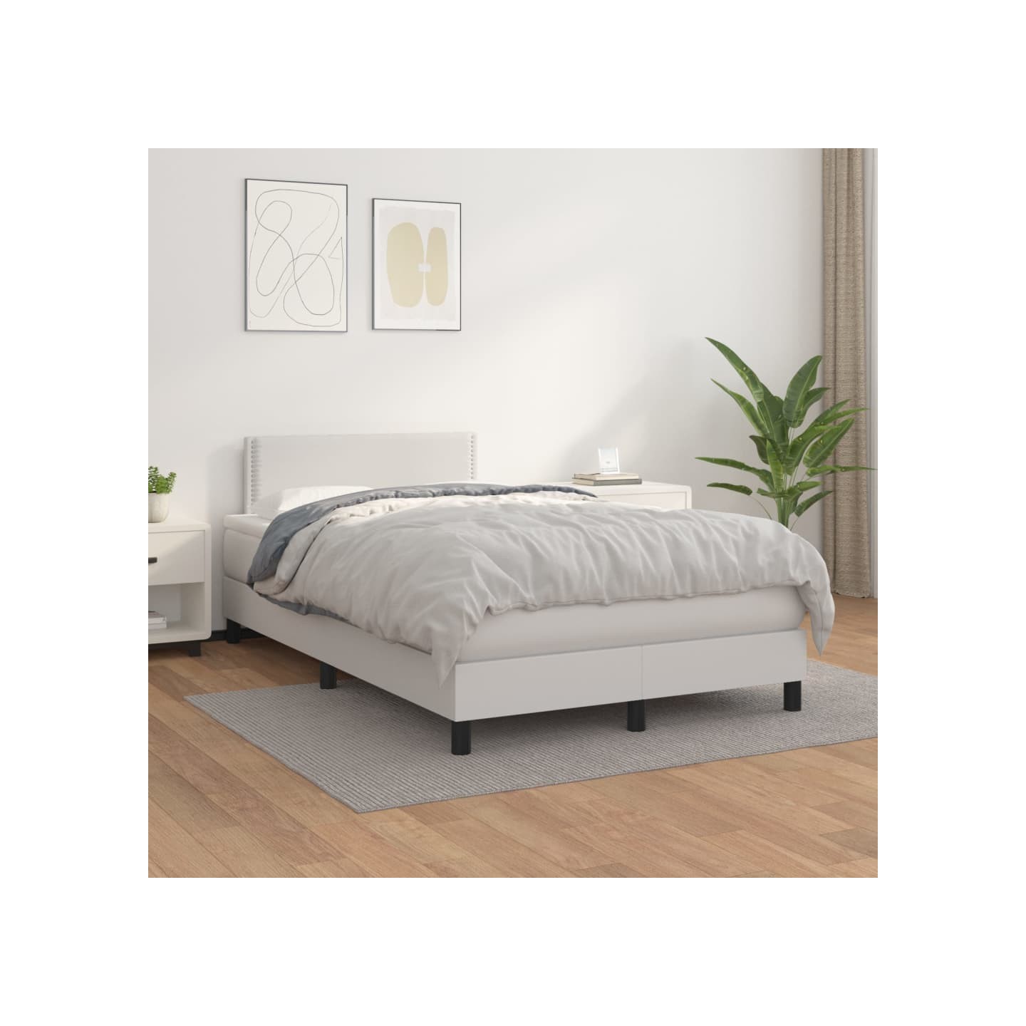 Sommier à lattes de lit avec matelas Blanc 120x200cm Similicuir