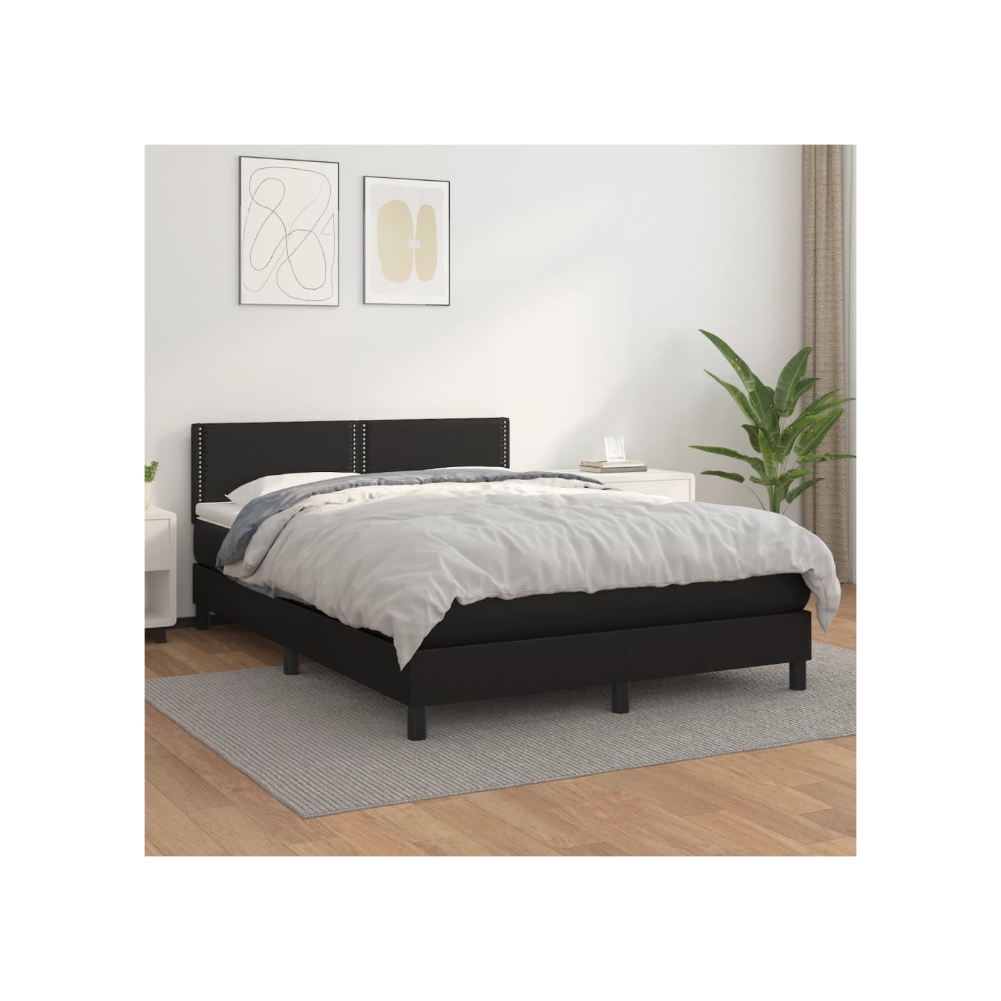 Sommier à lattes de lit avec matelas Noir 140x200 cm Similicuir