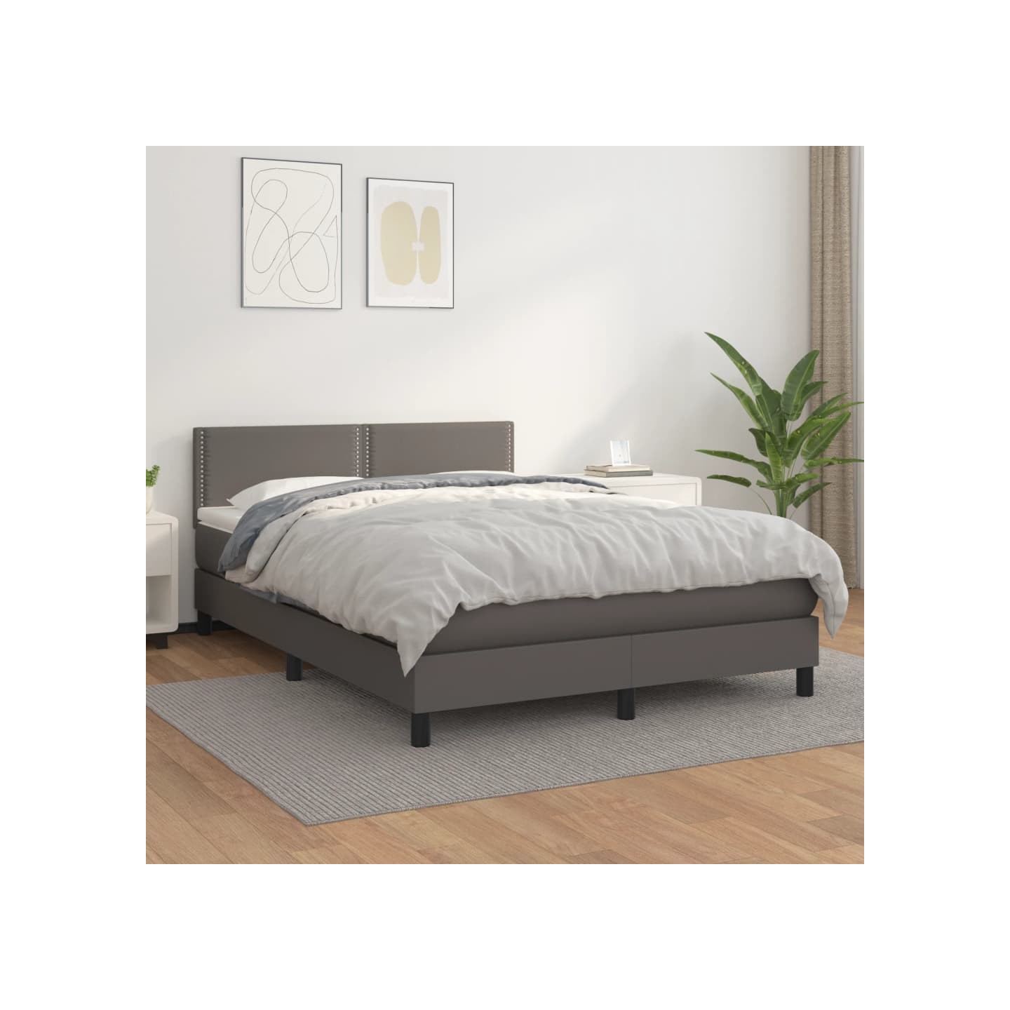 Sommier à lattes de lit avec matelas Gris 140x200 cm Similicuir