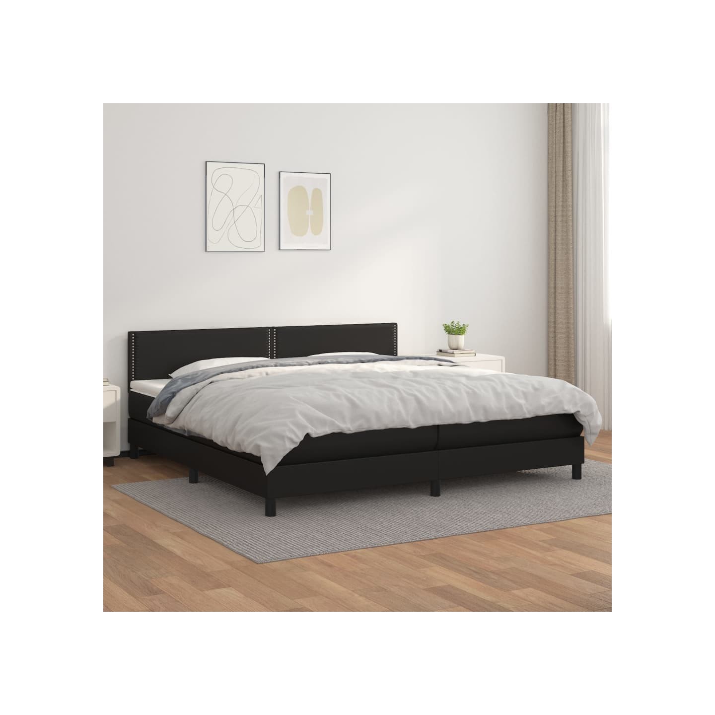 Sommier à lattes de lit avec matelas Noir 200x200 cm Similicuir