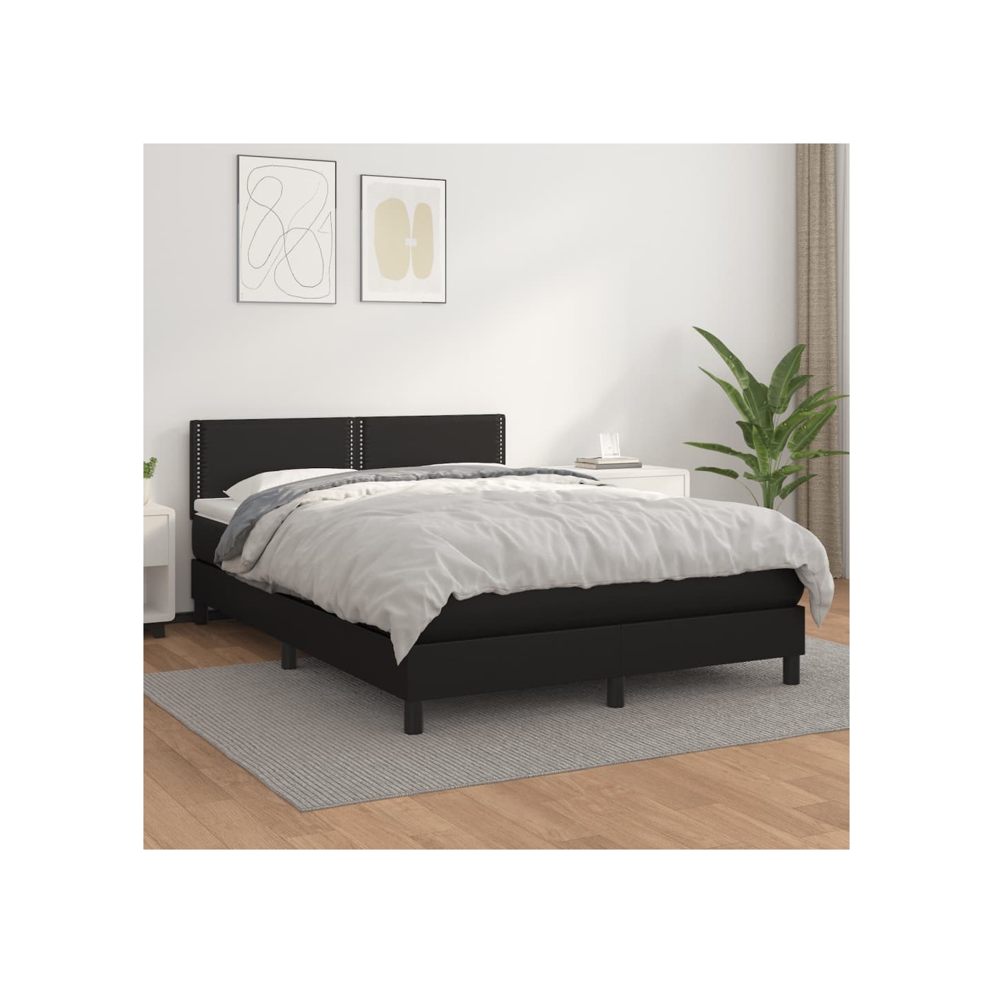 Sommier à lattes de lit avec matelas Noir 140x190 cm Similicuir