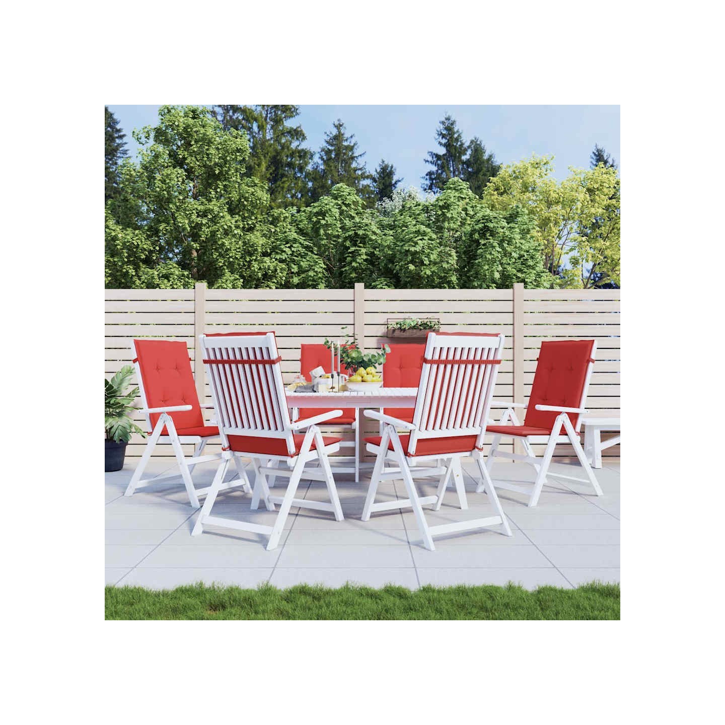 Coussins de chaise de jardin dossier haut lot de 6 rouge tissu