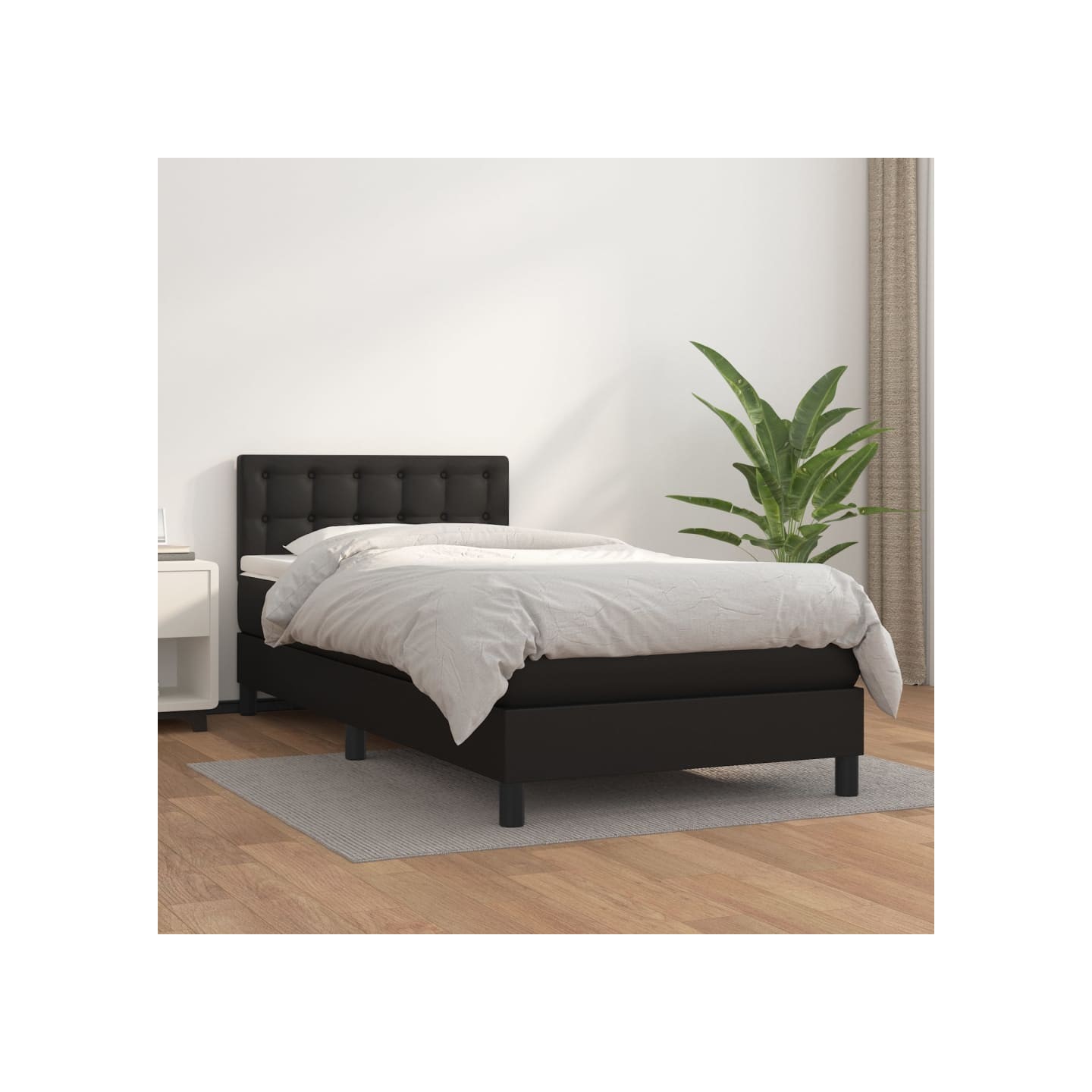 Sommier à lattes de lit avec matelas Noir 90x190 cm Similicuir