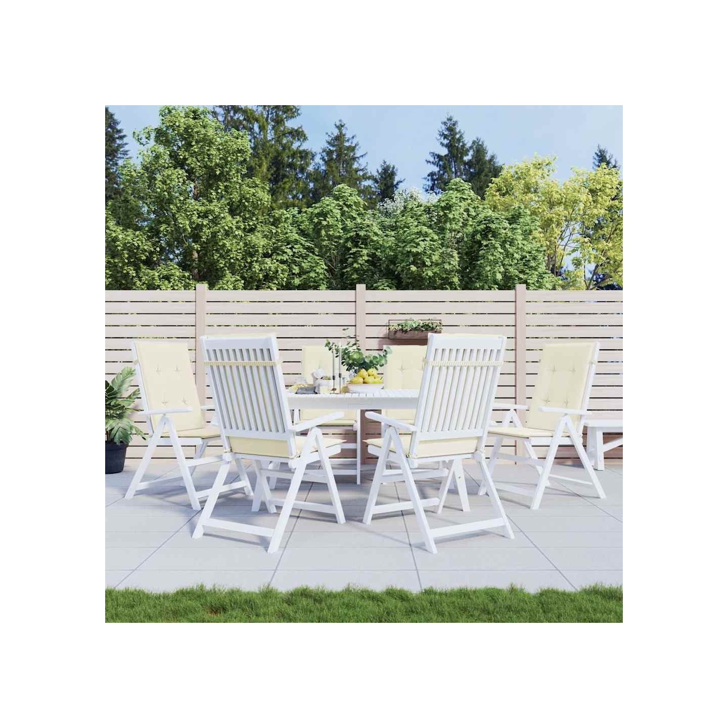 Coussins de chaise de jardin dossier haut lot de 6 crème tissu