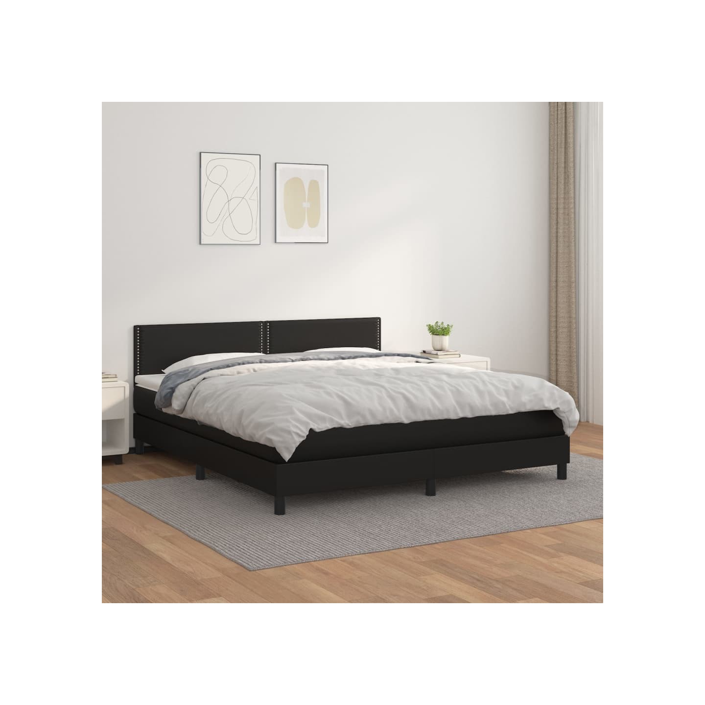 Sommier à lattes de lit avec matelas Noir 180x200 cm Similicuir