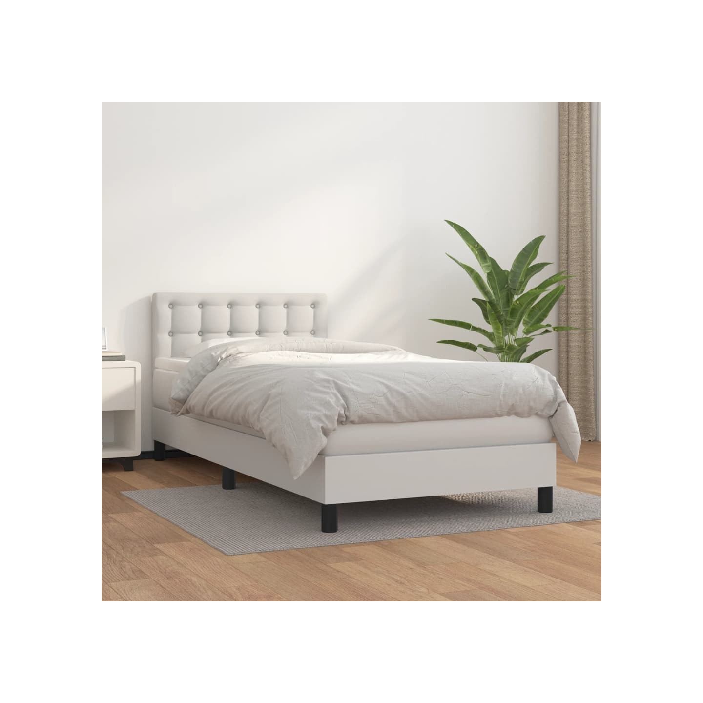 Sommier à lattes de lit avec matelas Blanc 90x200 cm Similicuir