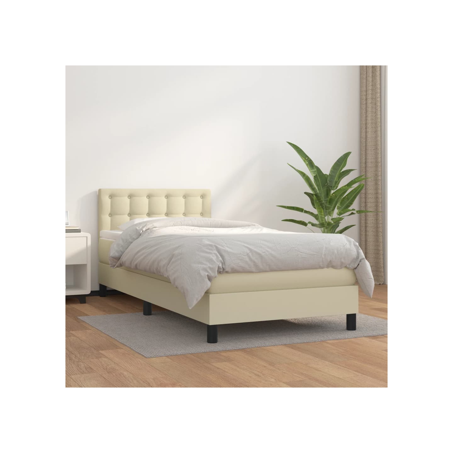 Sommier à lattes de lit avec matelas Crème 90x190 cm Similicuir