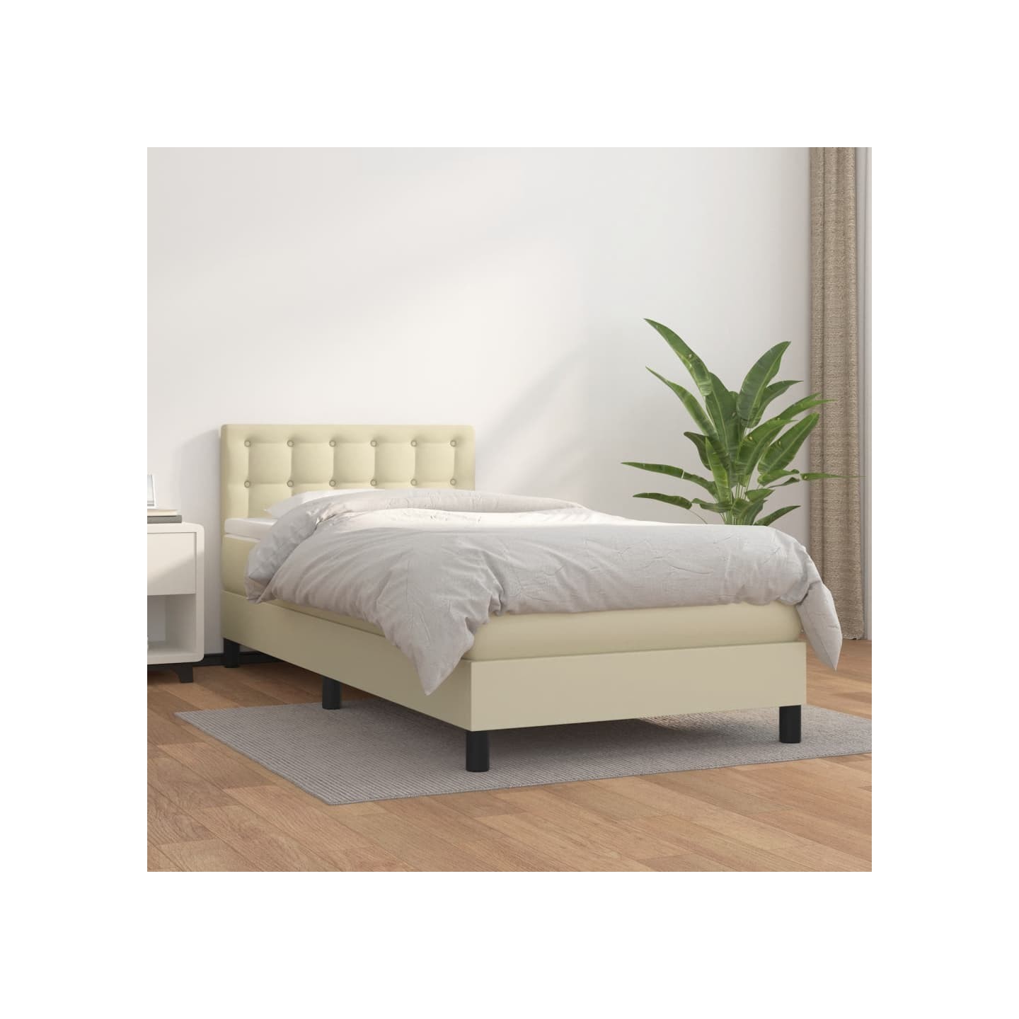 Sommier à lattes de lit avec matelas Crème 90x200 cm Similicuir