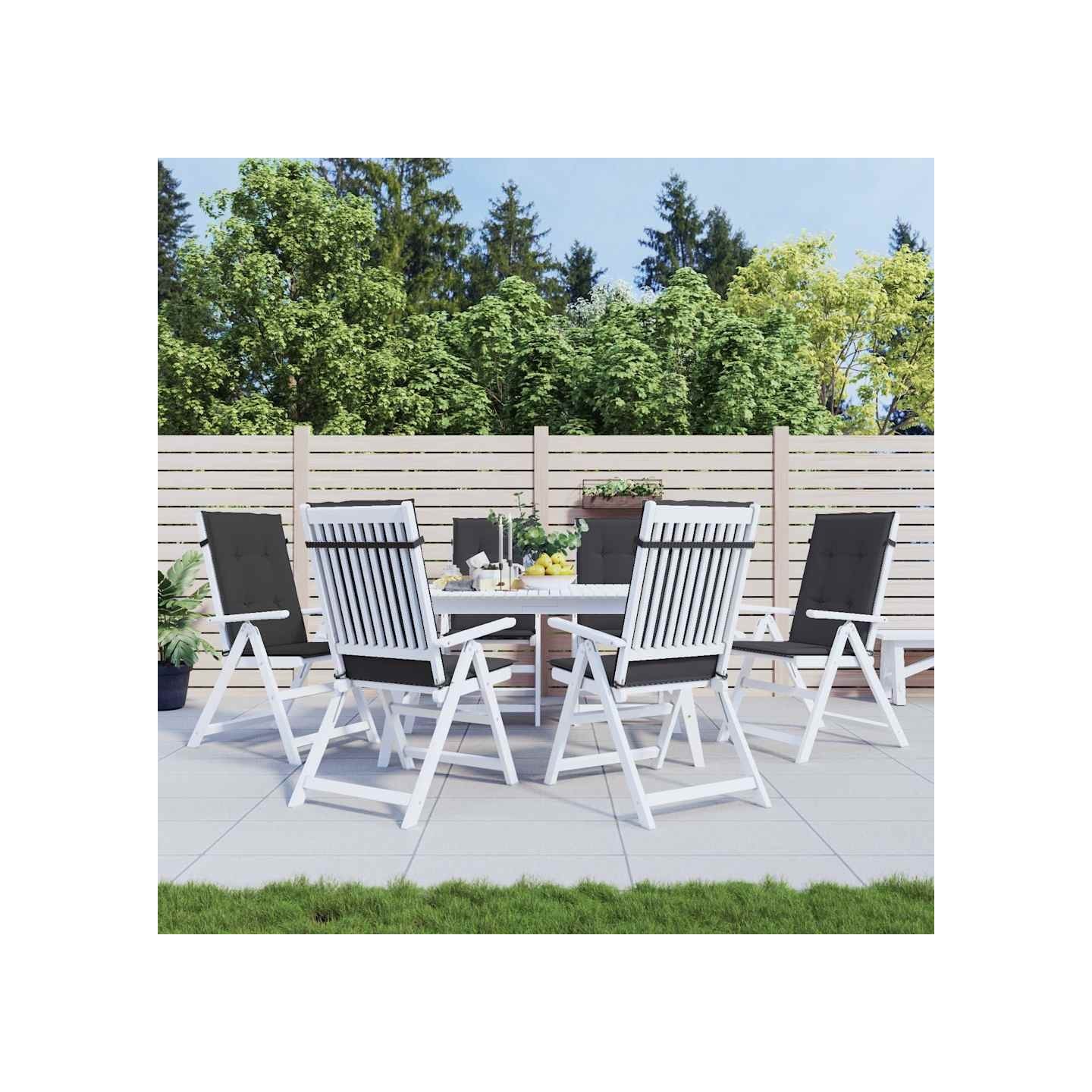 Coussins de chaise de jardin à dossier haut lot de 6 noir tissu