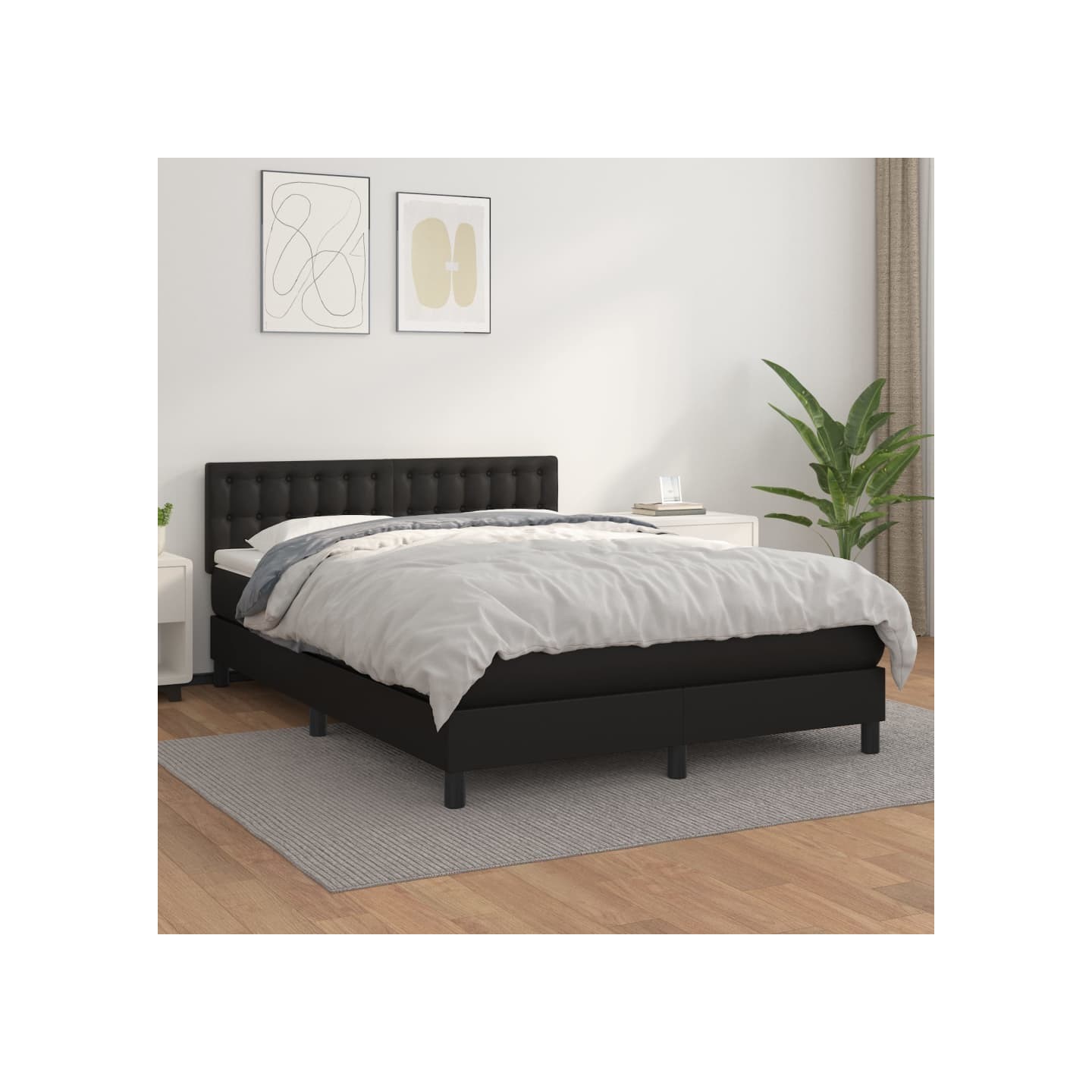 Sommier à lattes de lit avec matelas Noir 140x190 cm Similicuir
