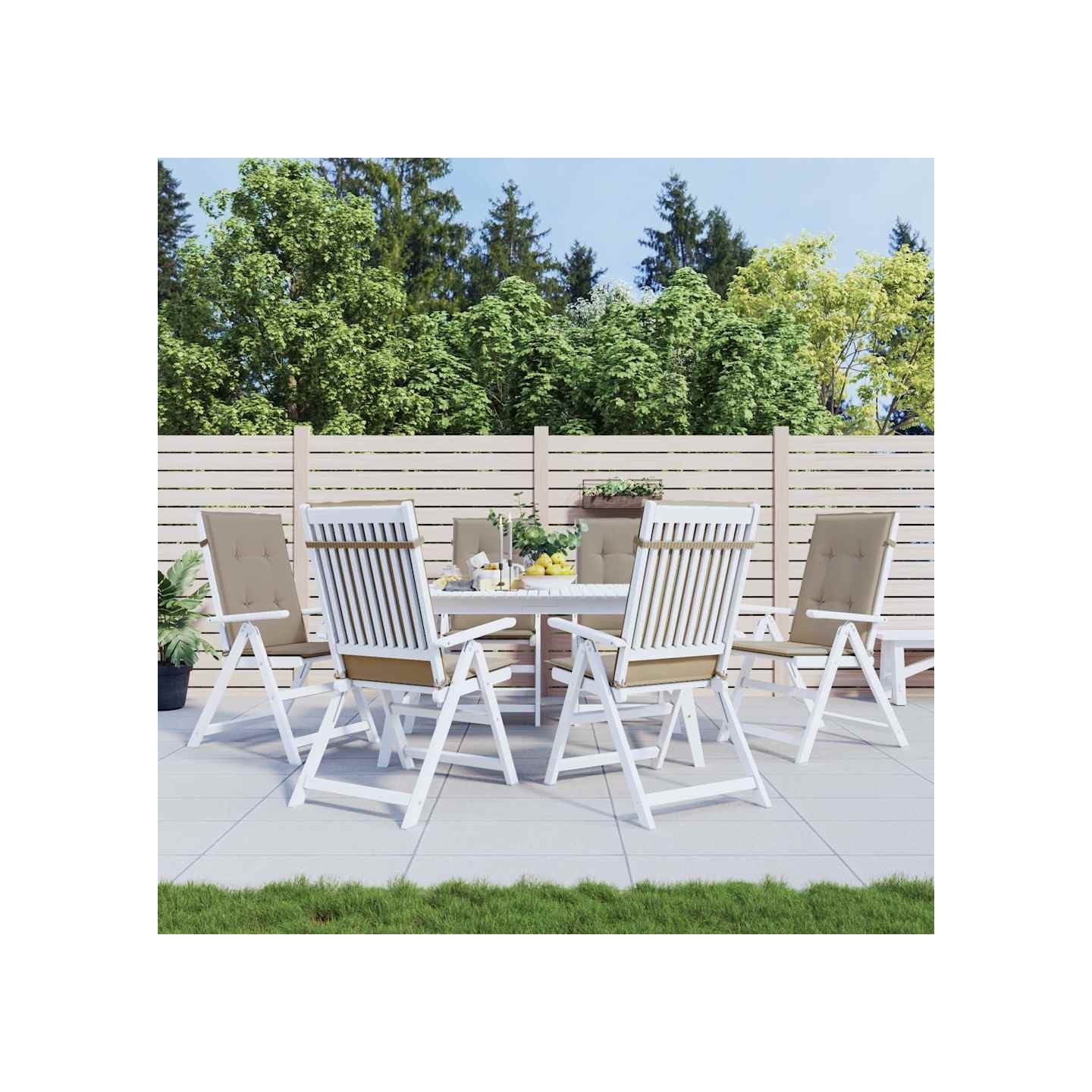 Coussins de chaise de jardin dossier haut lot de 6 taupe tissu