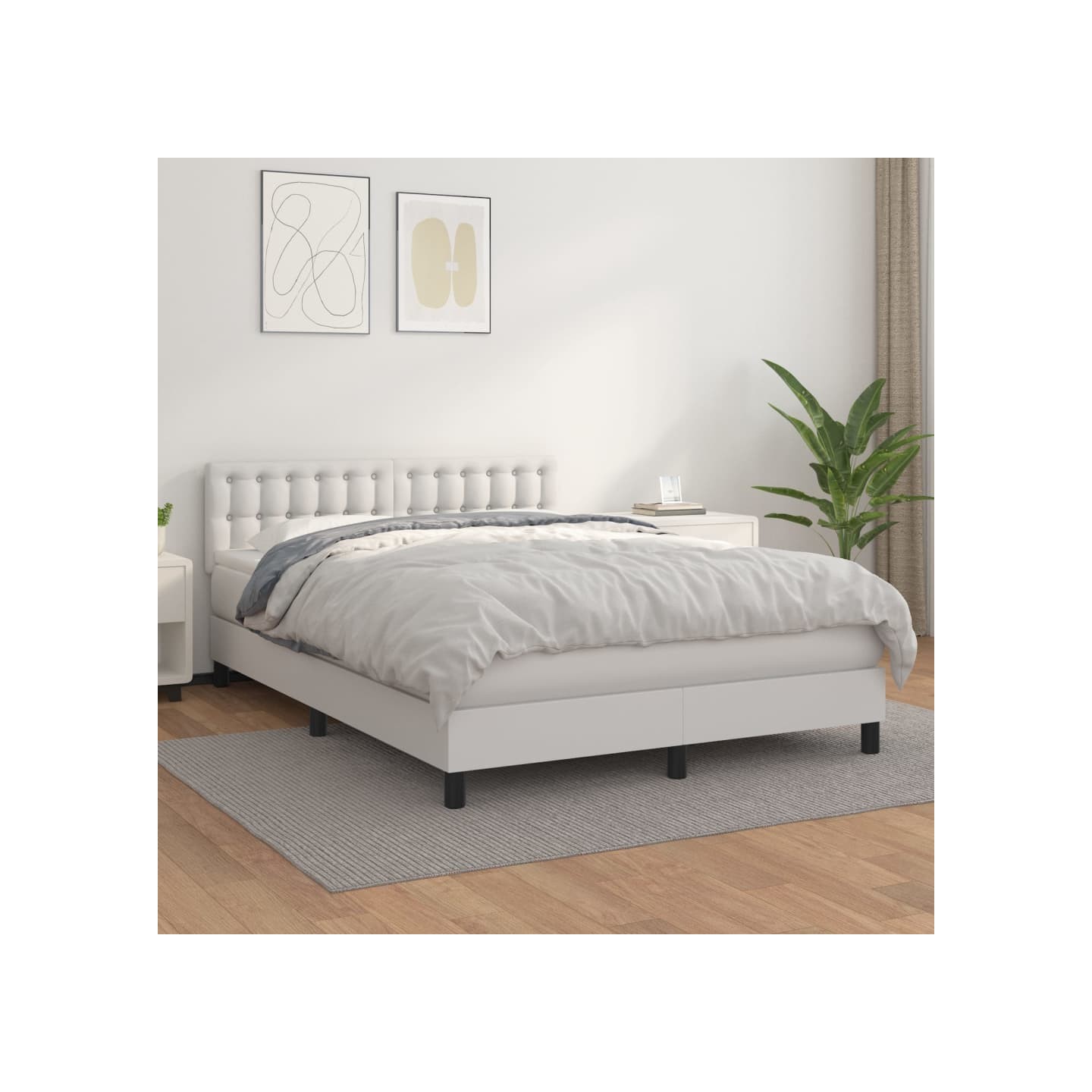 Sommier à lattes de lit avec matelas Blanc 140x200cm Similicuir