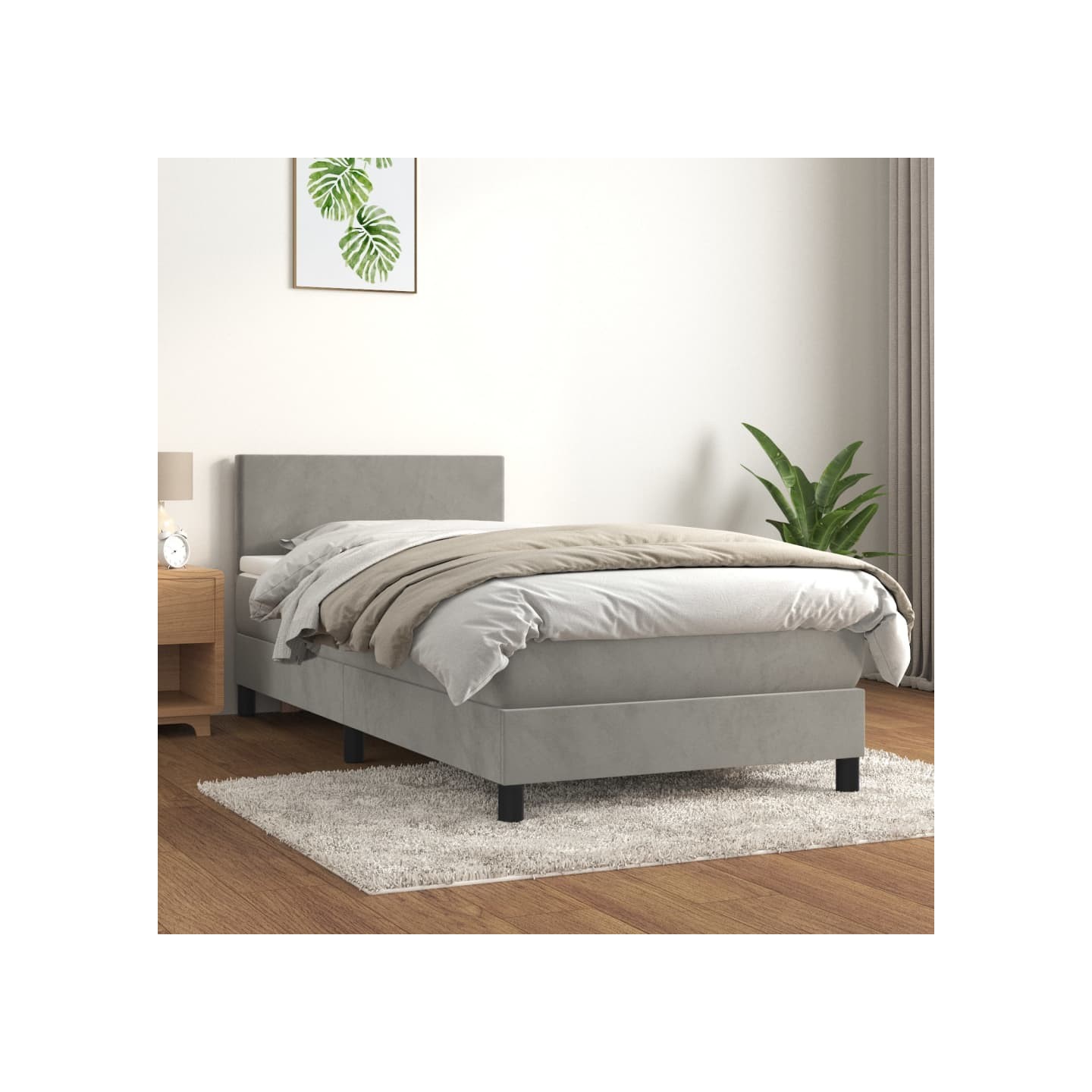 Sommier à lattes de lit et matelas Gris clair 90x190 cm Velours