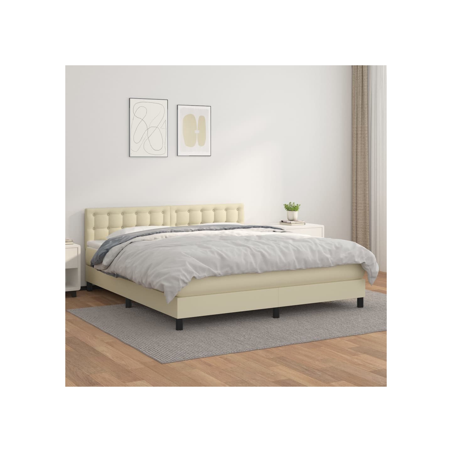 Sommier à lattes de lit avec matelas Crème 160x200cm Similicuir