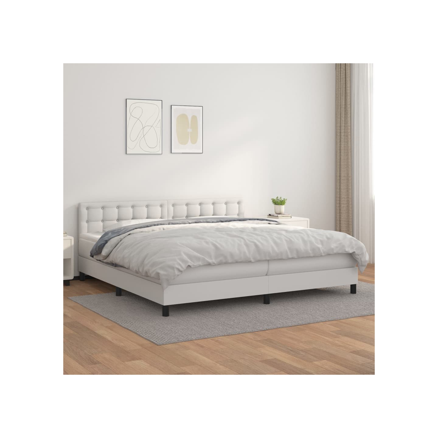 Sommier à lattes de lit avec matelas Blanc 200x200cm Similicuir