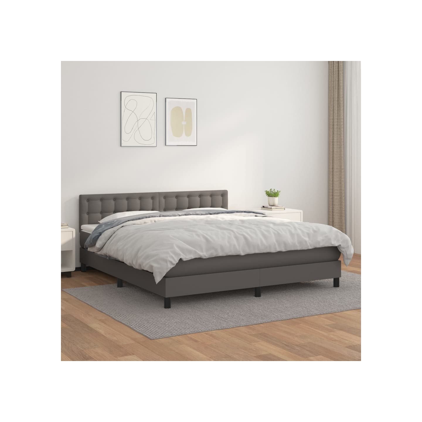 Sommier à lattes de lit avec matelas Gris 160x200 cm Similicuir