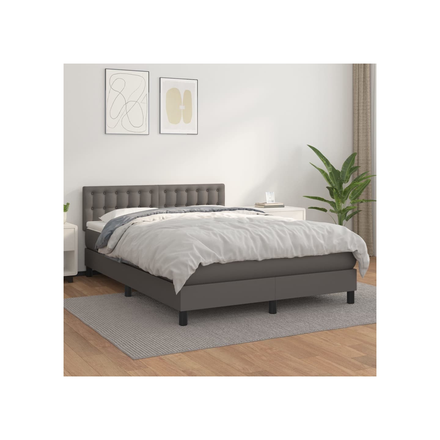 Sommier à lattes de lit avec matelas Gris 140x200 cm Similicuir
