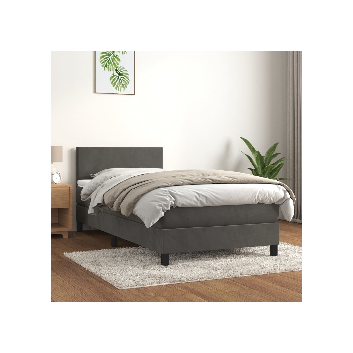 Sommier à lattes de lit et matelas Gris foncé 90x190 cm Velours
