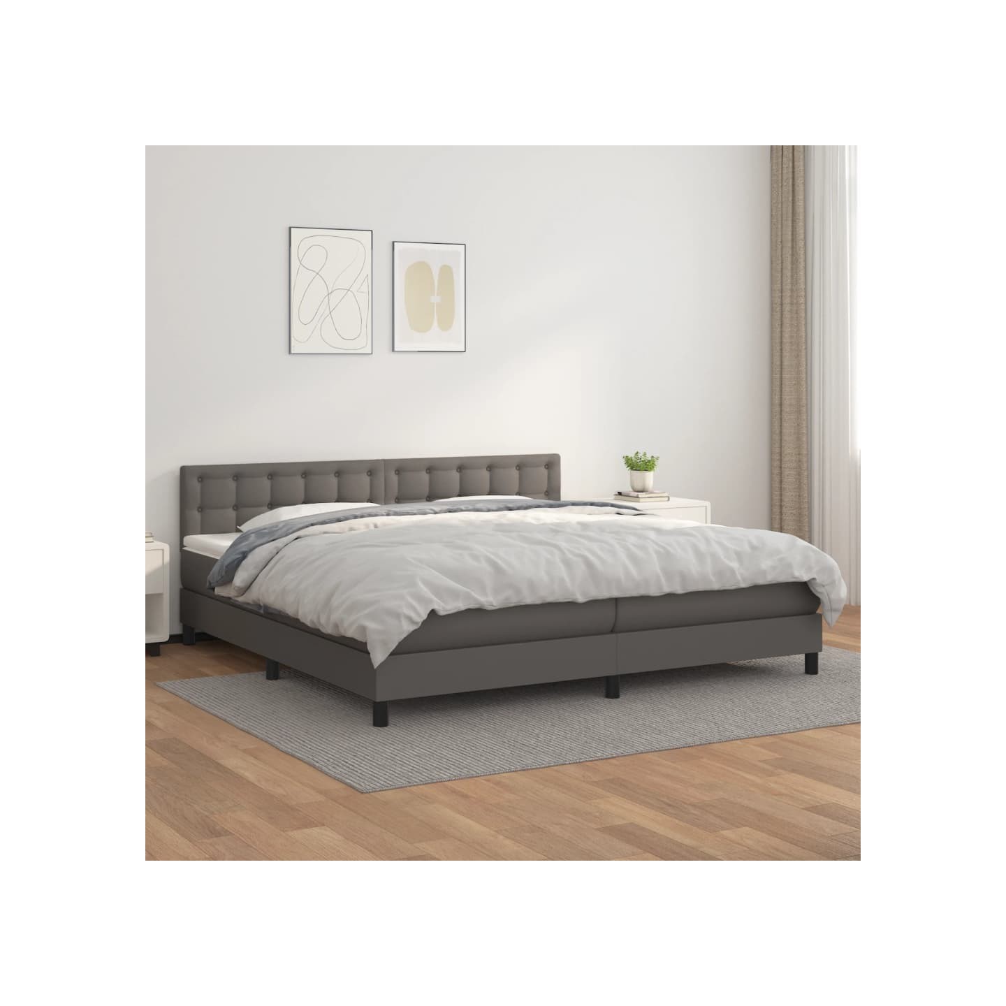 Sommier à lattes de lit avec matelas Gris 200x200 cm Similicuir
