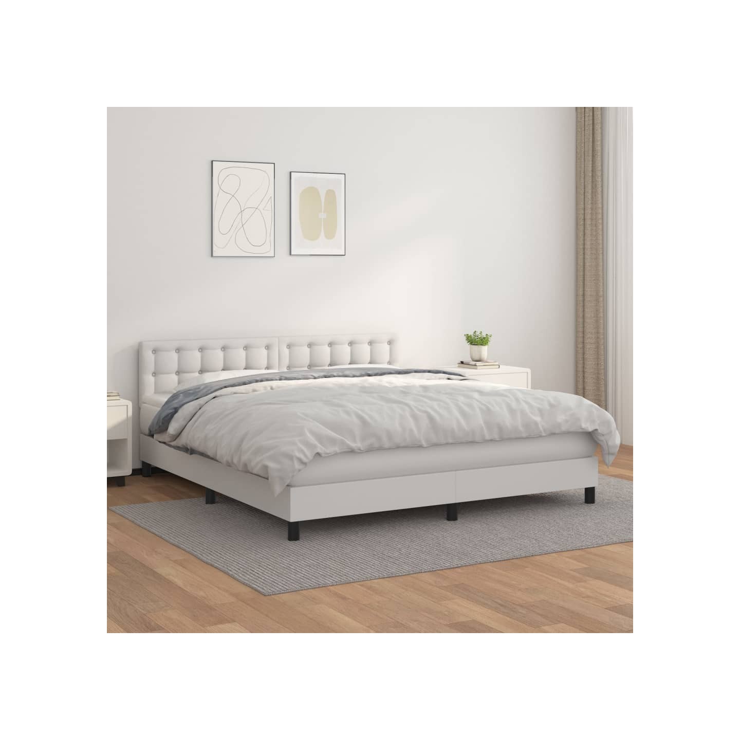 Sommier à lattes de lit avec matelas Blanc 180x200cm Similicuir