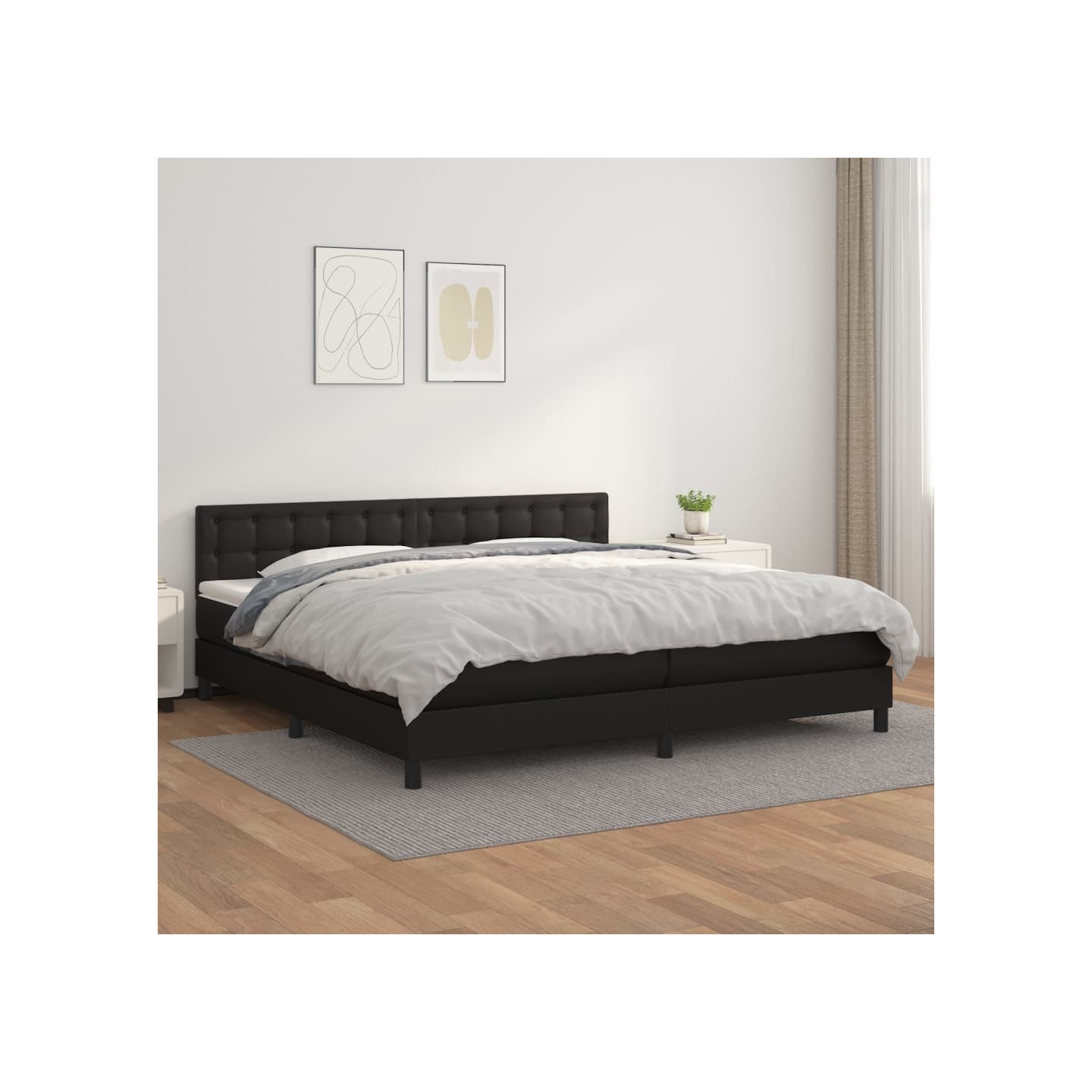 Sommier à lattes de lit avec matelas Noir 200x200 cm Similicuir