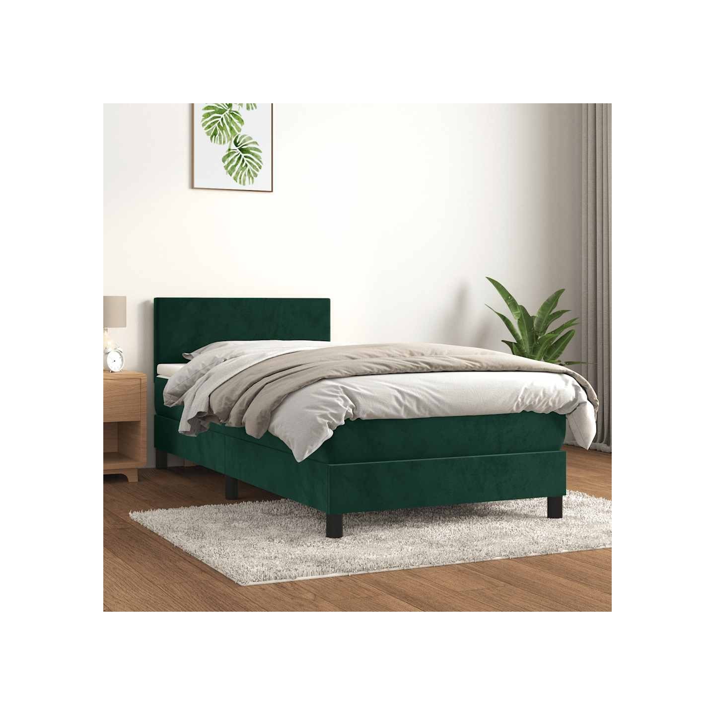Sommier à lattes de lit avec matelas Vert foncé 90x200 cm